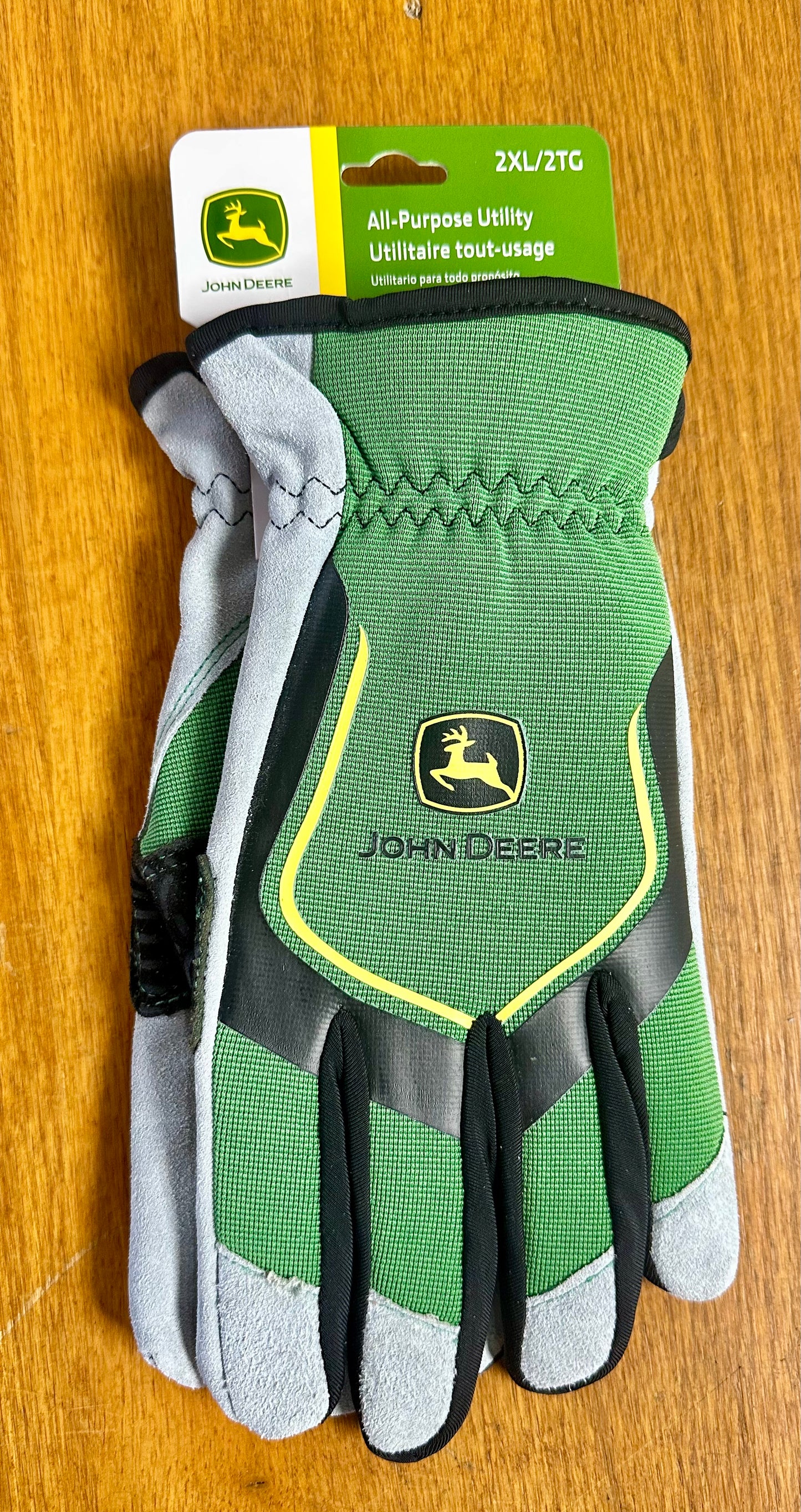 John Deere Men's Split Cowhide Leather Palm Gloves, Cut Resistant, Keystone Thumb, Flexible Fit, Green/Black (Size 2X)