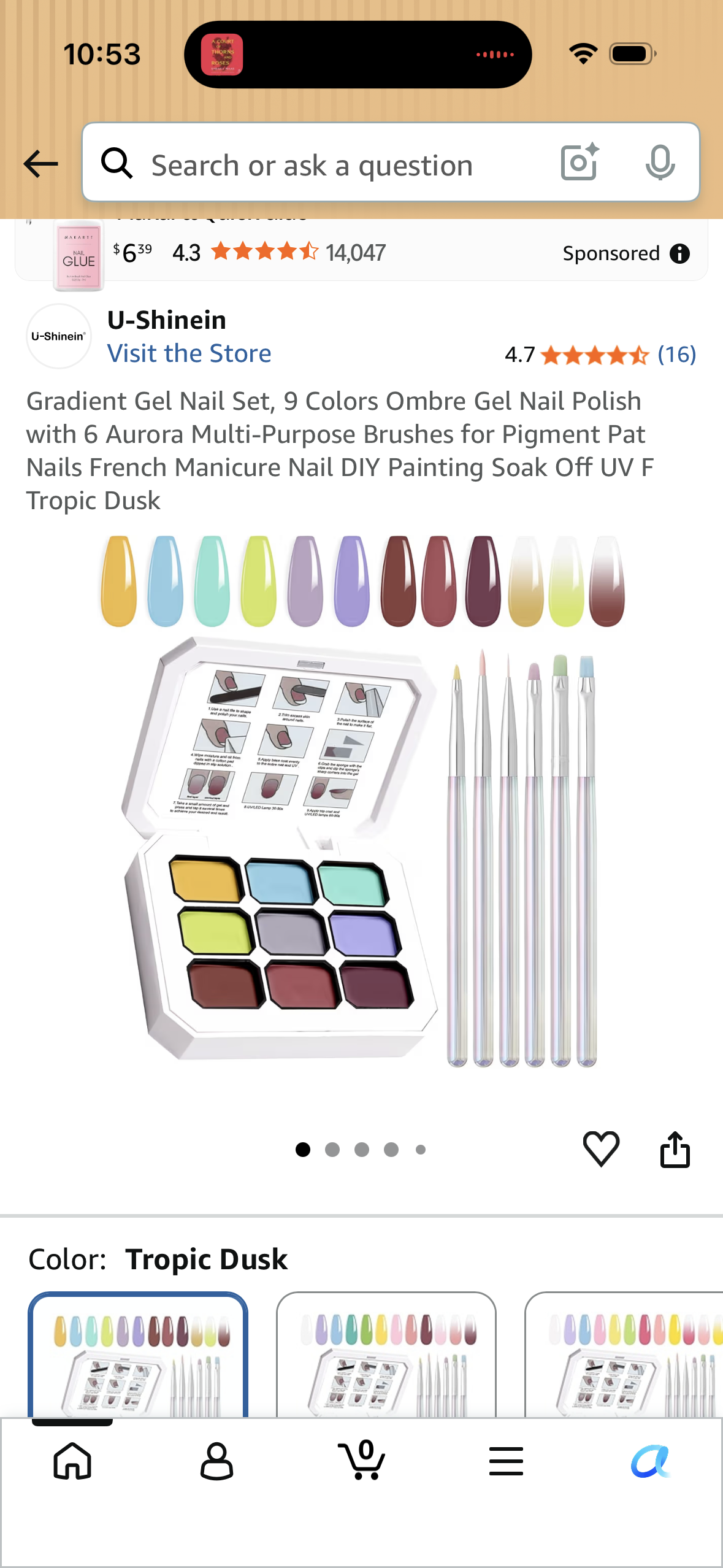 Gradient Gel Nail Set, 9 Colors Ombre Gel Nail Polish with 6 Aurora Multi-Purpose Brushes for Pigment Pat Nails French Manicure Nail DIY Painting Soak Off UV F Tropic Dusk
