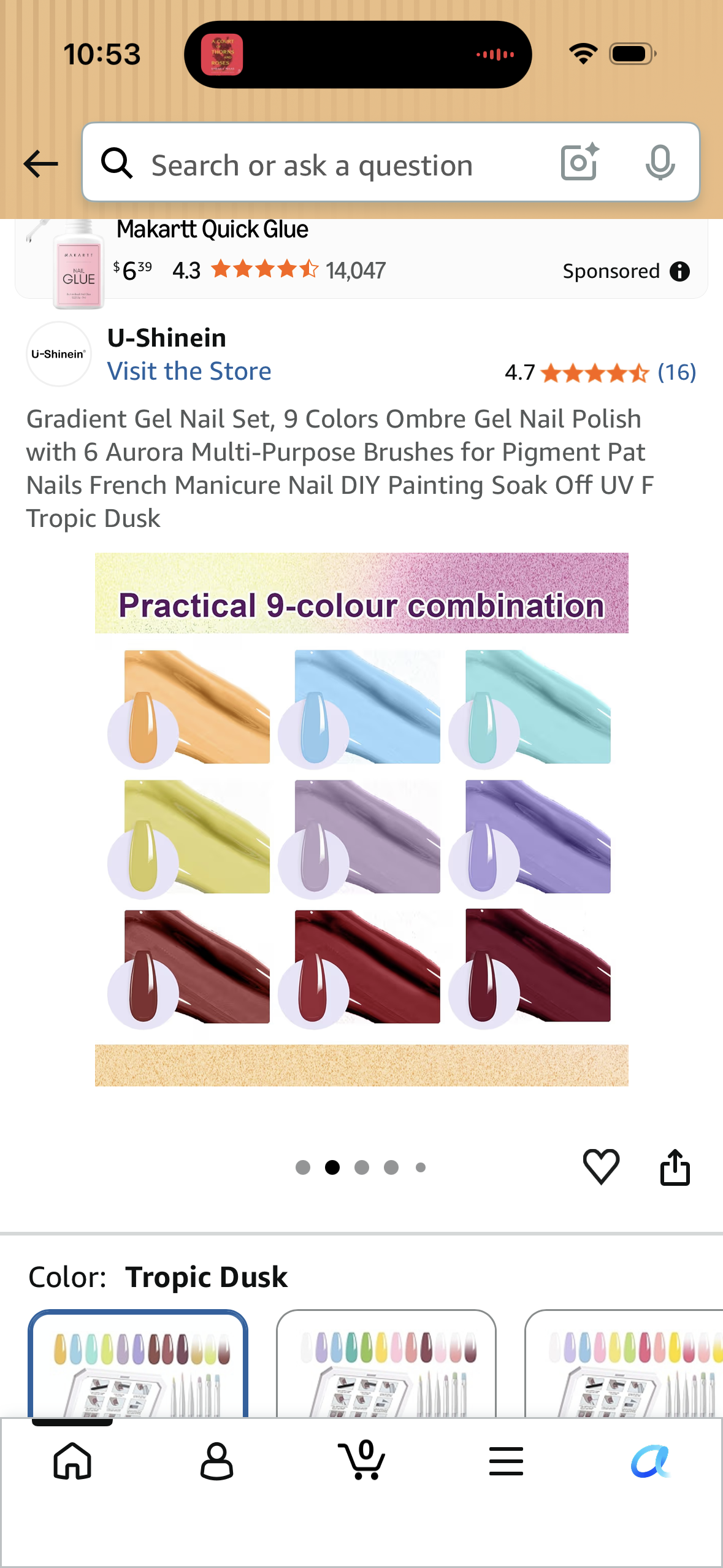Gradient Gel Nail Set, 9 Colors Ombre Gel Nail Polish with 6 Aurora Multi-Purpose Brushes for Pigment Pat Nails French Manicure Nail DIY Painting Soak Off UV F Tropic Dusk