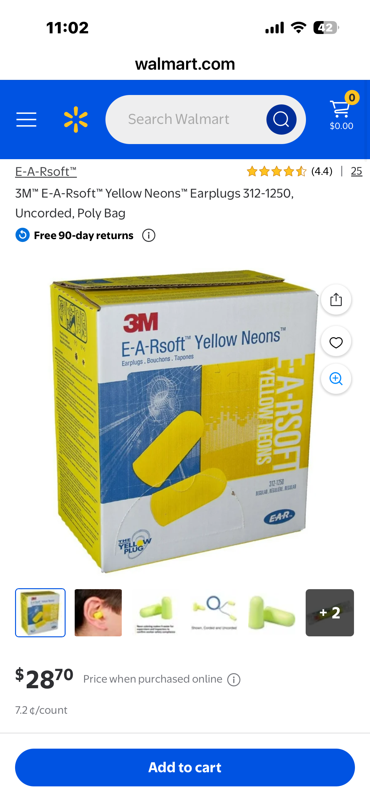 3M™ E-A-Rsoft™ Yellow Neons™ Earplugs 312-1250, Uncorded, Poly Bag