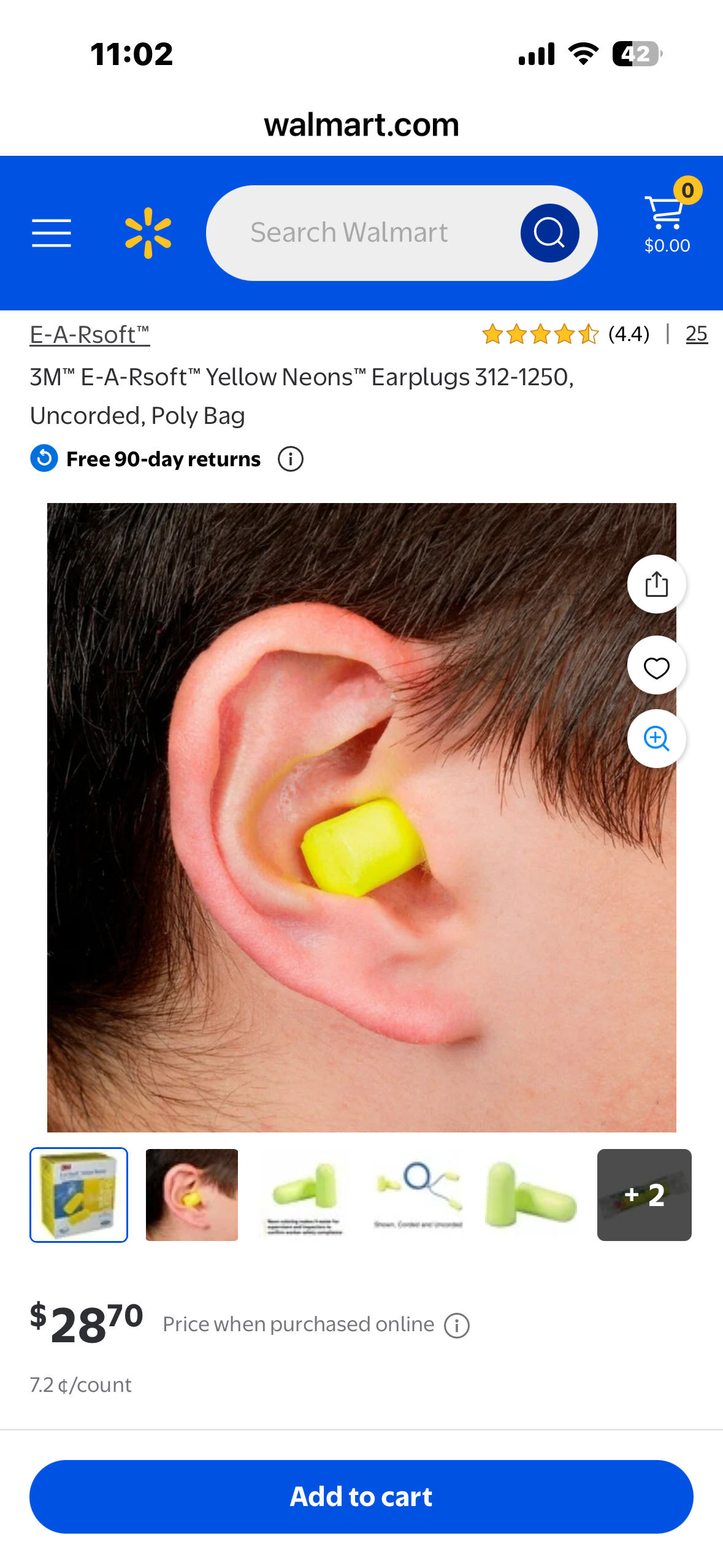 3M™ E-A-Rsoft™ Yellow Neons™ Earplugs 312-1250, Uncorded, Poly Bag