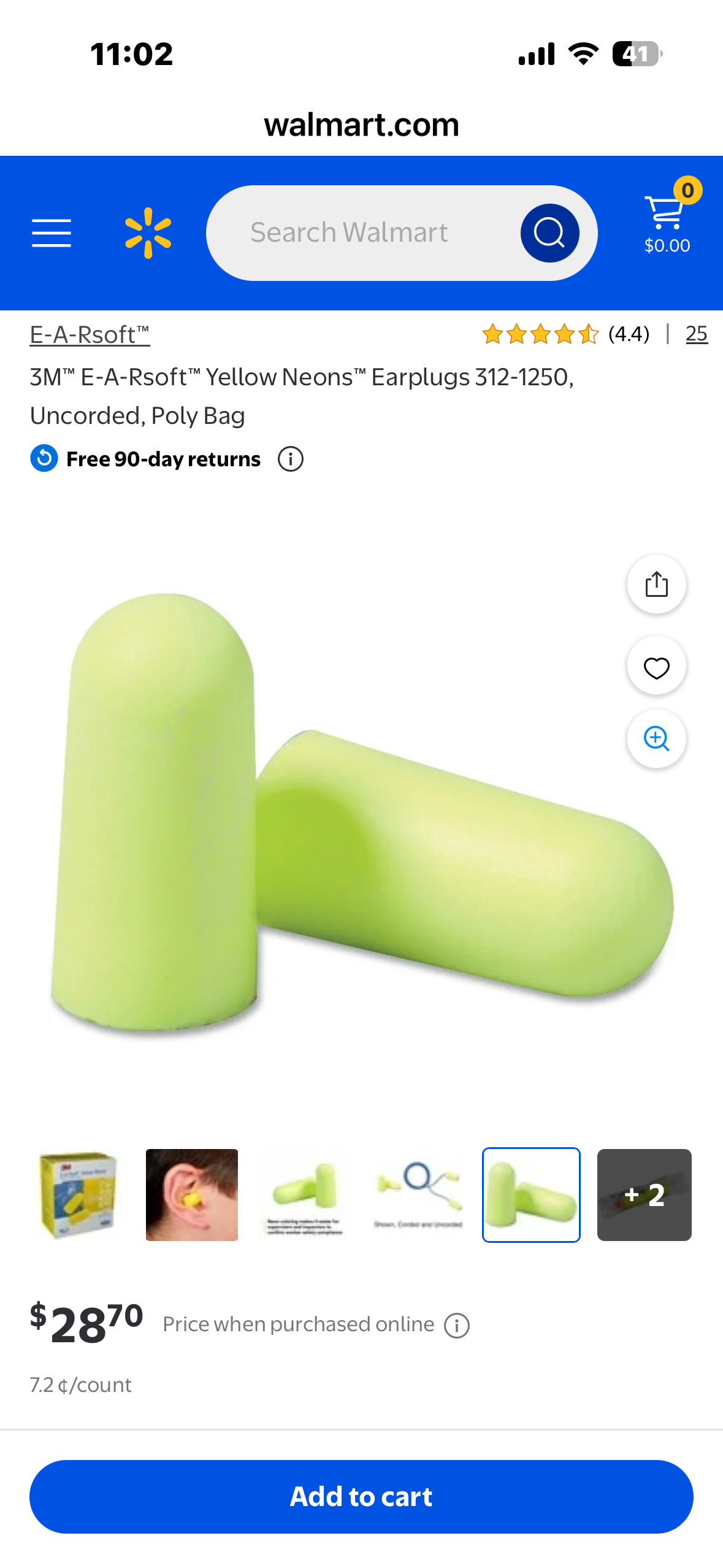 3M™ E-A-Rsoft™ Yellow Neons™ Earplugs 312-1250, Uncorded, Poly Bag