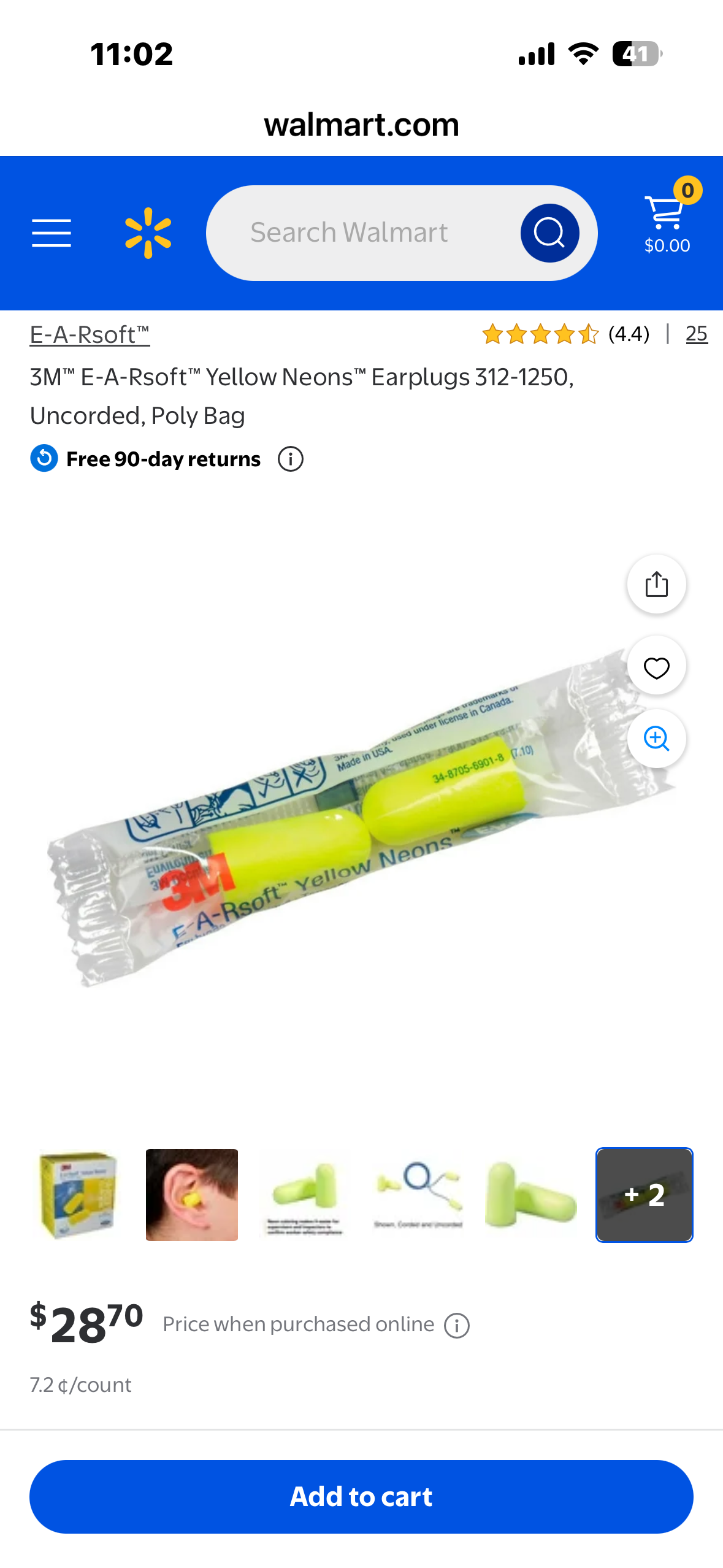 3M™ E-A-Rsoft™ Yellow Neons™ Earplugs 312-1250, Uncorded, Poly Bag
