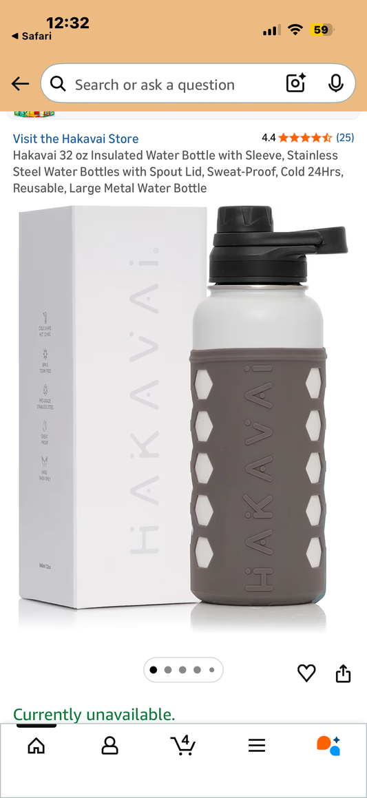 Hakavai 32 oz Insulated Water Bottle with Sleeve, Stainless Steel Water Bottles with Spout Lid, Sweat-Proof, Cold 24Hrs, Reusable, Large Metal Water Bottle