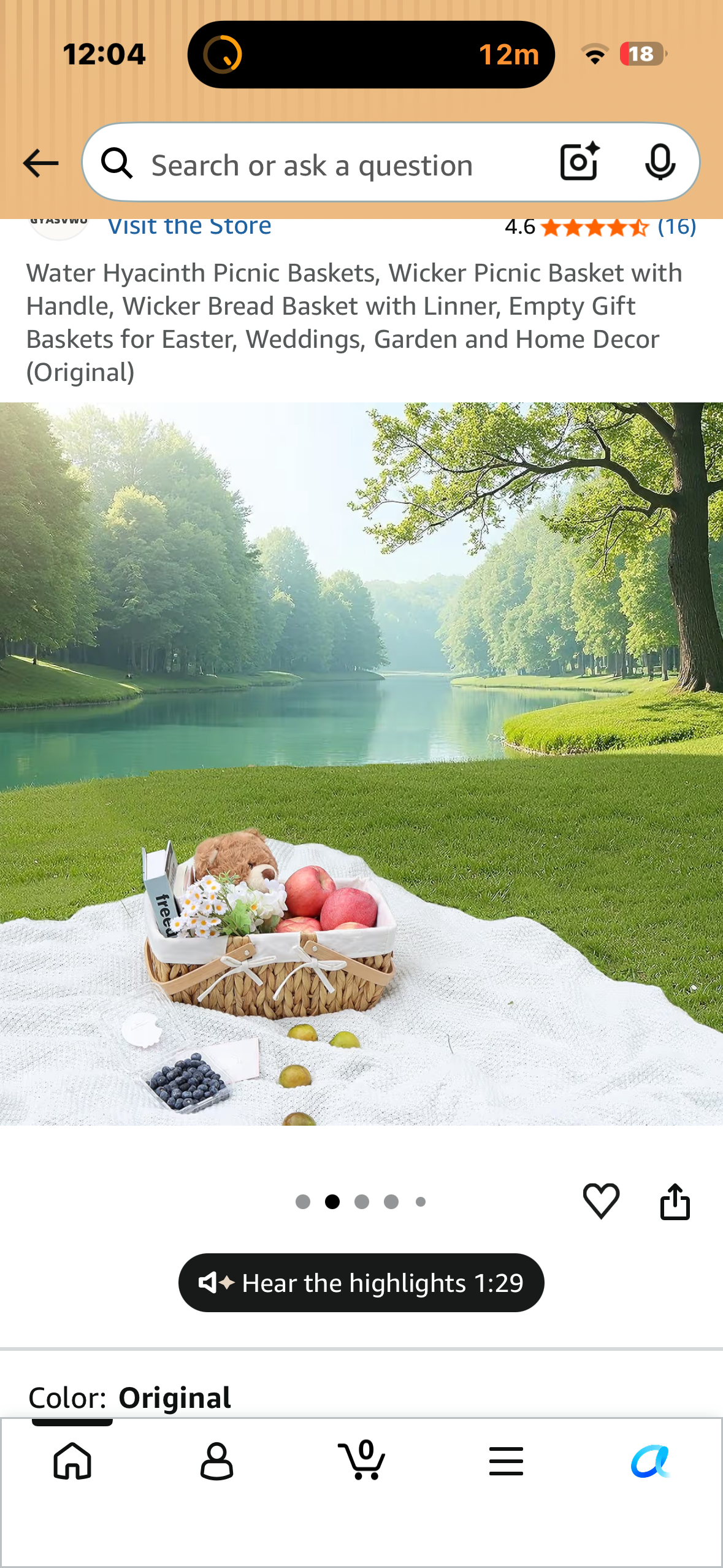 Wicker Picnic Basket with Handle, Wicker Bread Basket with Liner, Gift Basket for Easter, Weddings, Garden, Picnic and Home Decor