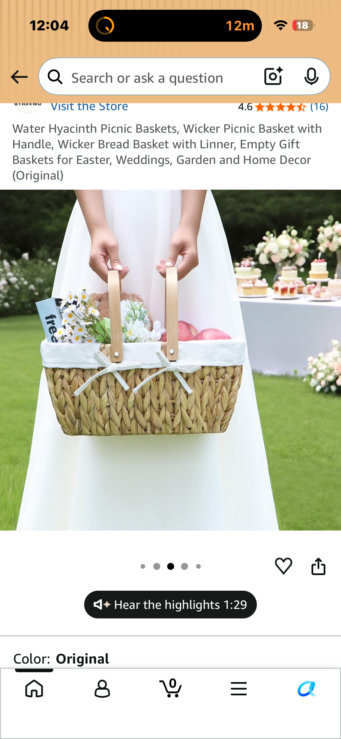 Wicker Picnic Basket with Handle, Wicker Bread Basket with Liner, Gift Basket for Easter, Weddings, Garden, Picnic and Home Decor