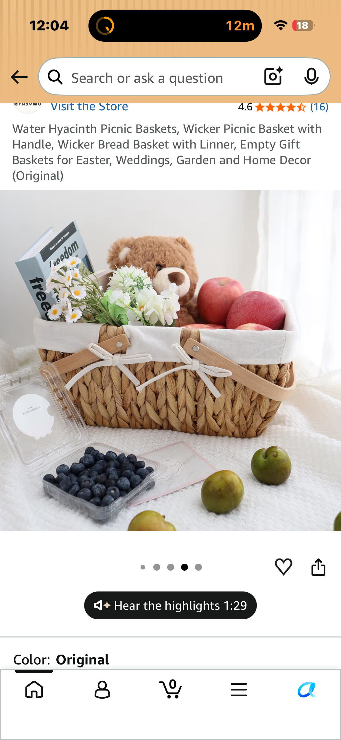 Wicker Picnic Basket with Handle, Wicker Bread Basket with Liner, Gift Basket for Easter, Weddings, Garden, Picnic and Home Decor