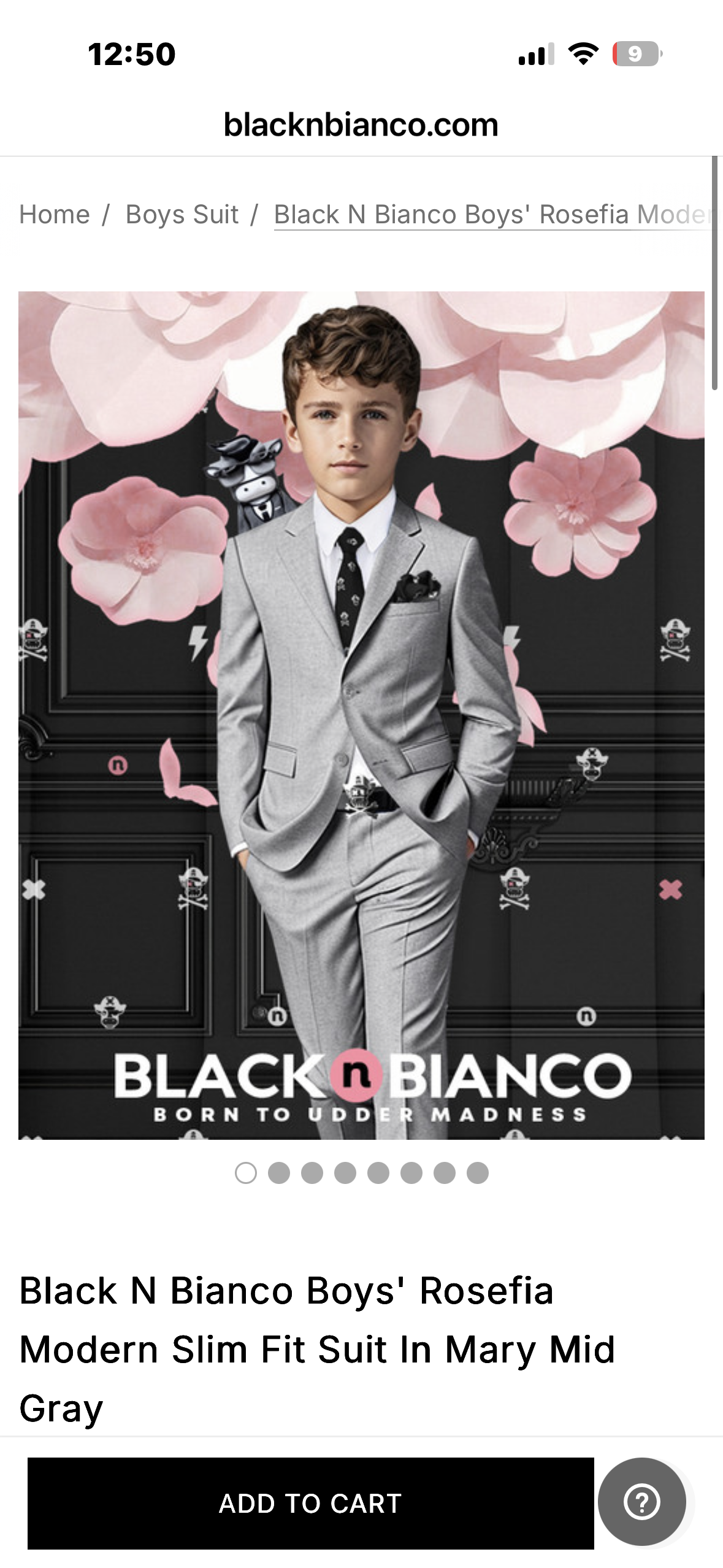 Black N Bianco Boys' Rosefia Modern Slim Fit Suit In Mary Mid Gray (Size 12)