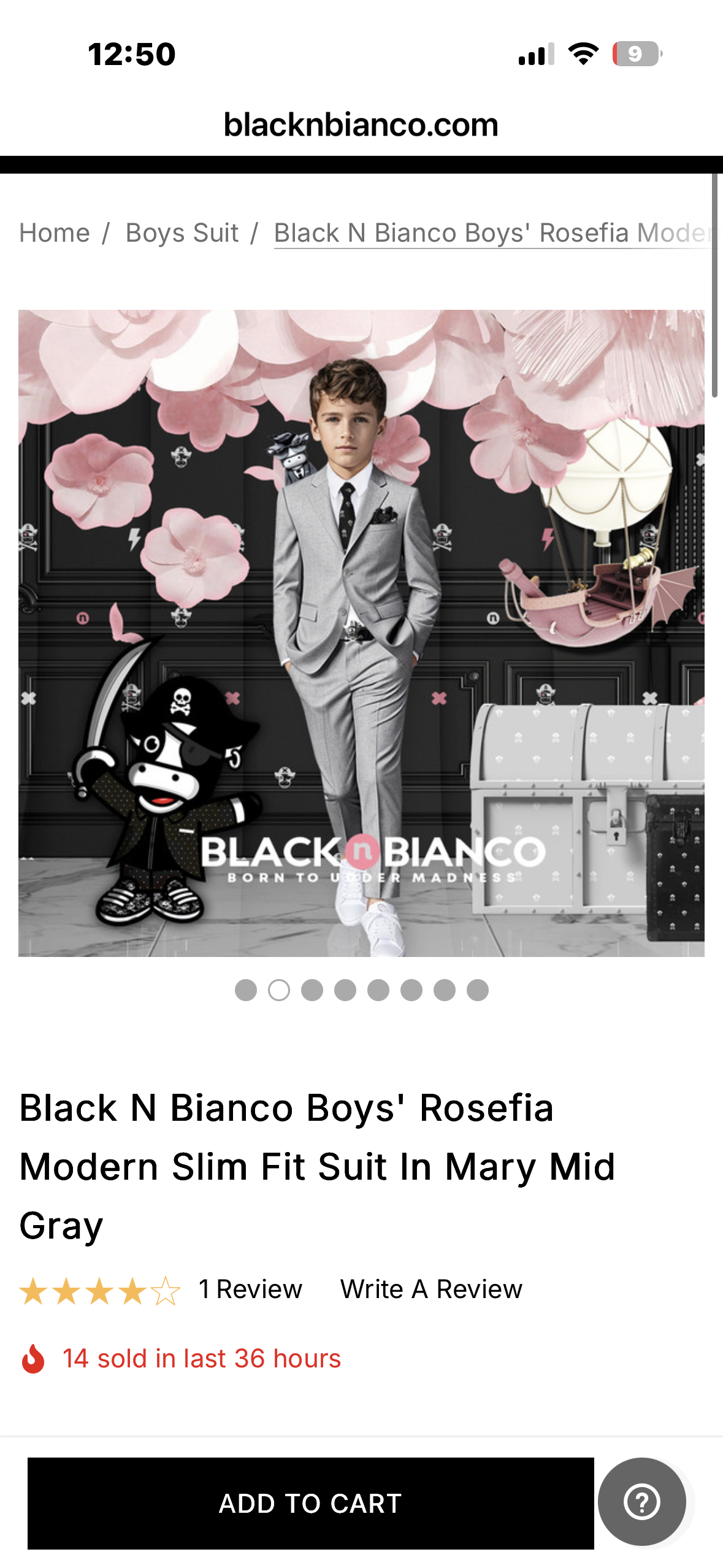 Black N Bianco Boys' Rosefia Modern Slim Fit Suit In Mary Mid Gray (Size 12)