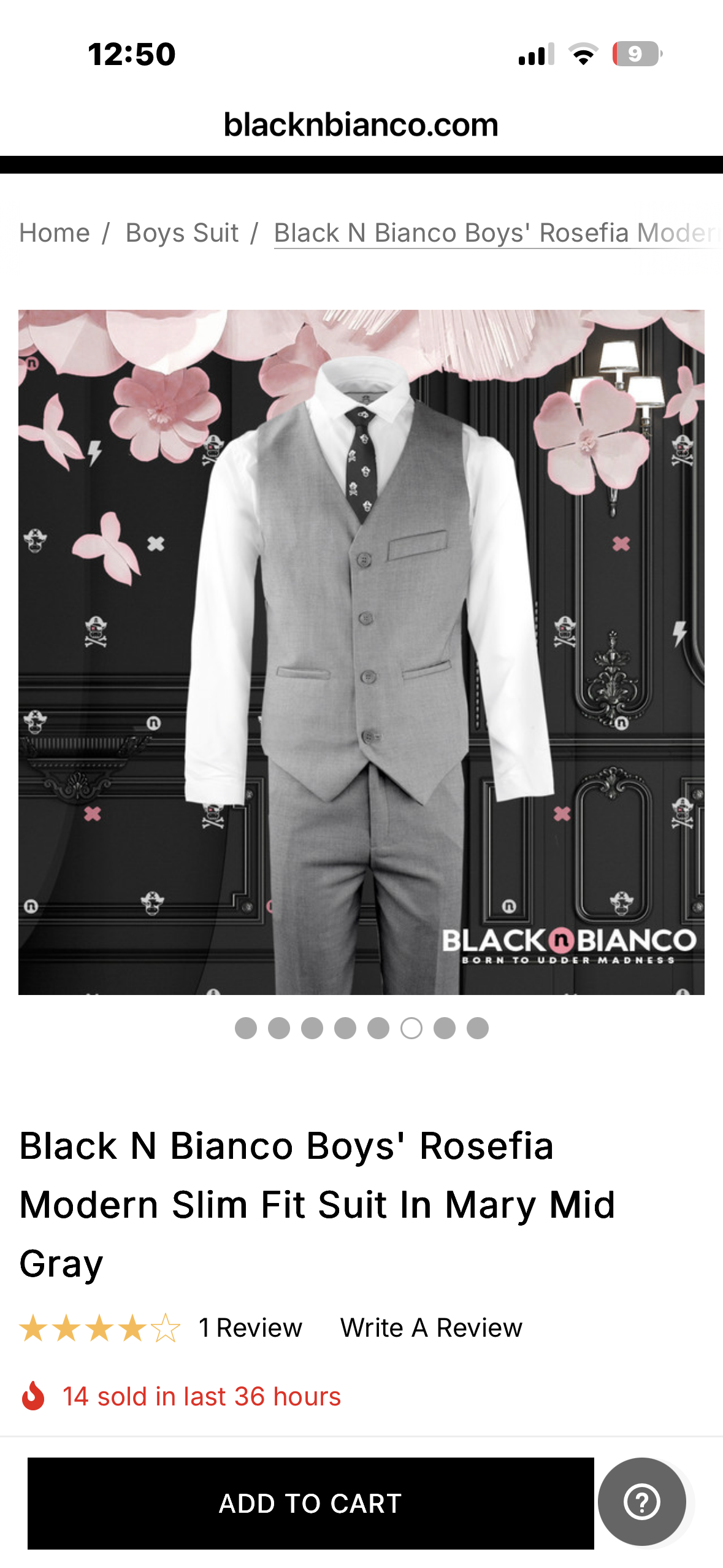 Black N Bianco Boys' Rosefia Modern Slim Fit Suit In Mary Mid Gray (Size 12)
