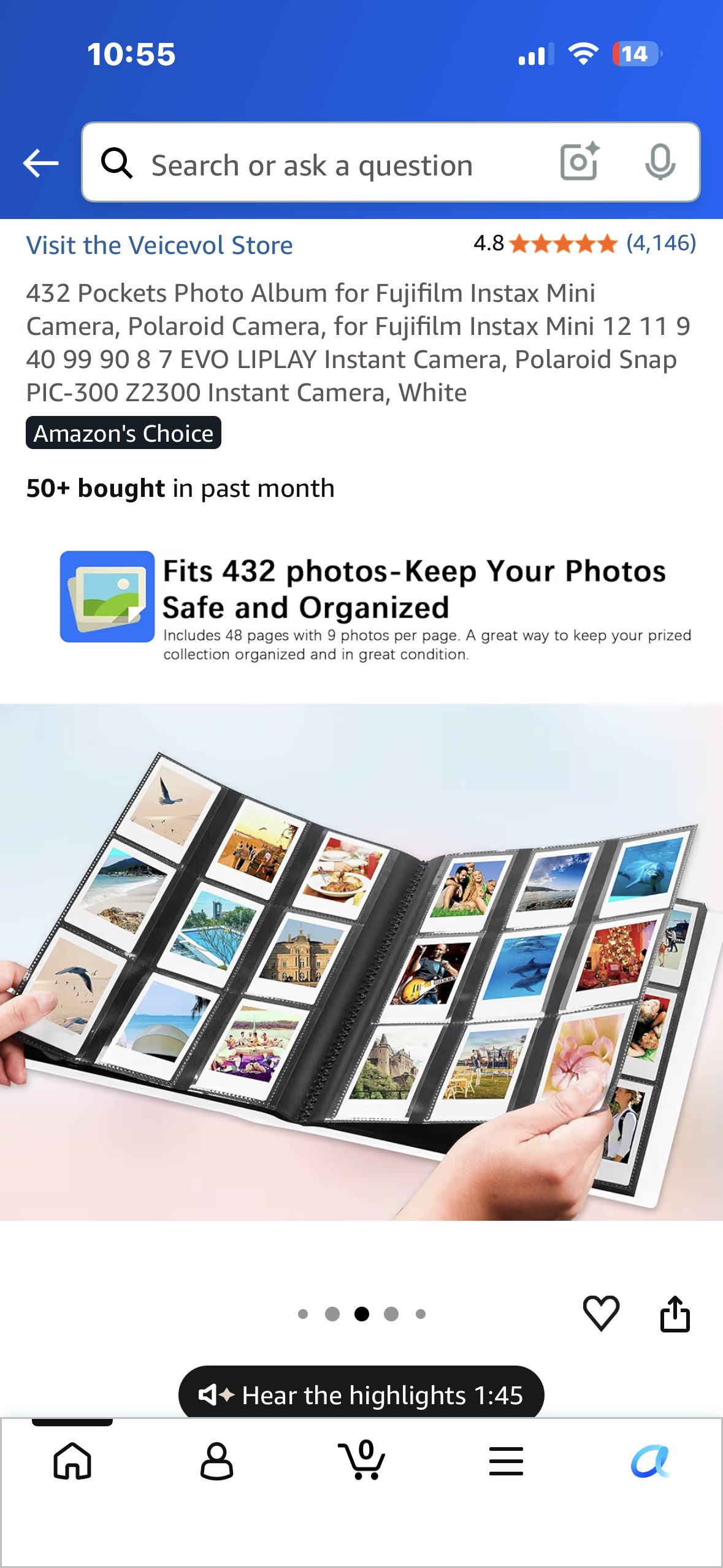 432 Pocketss Photo Album for Fujifilm Instax Mini Camera, Polaroid Camera, for Fujifilm Instax Mini 12 11 9 40 99 90 8 7 EVO LIPLAY Instant Camera, Polaroid Snap PIC-300 Z2300 Instant Camera, White