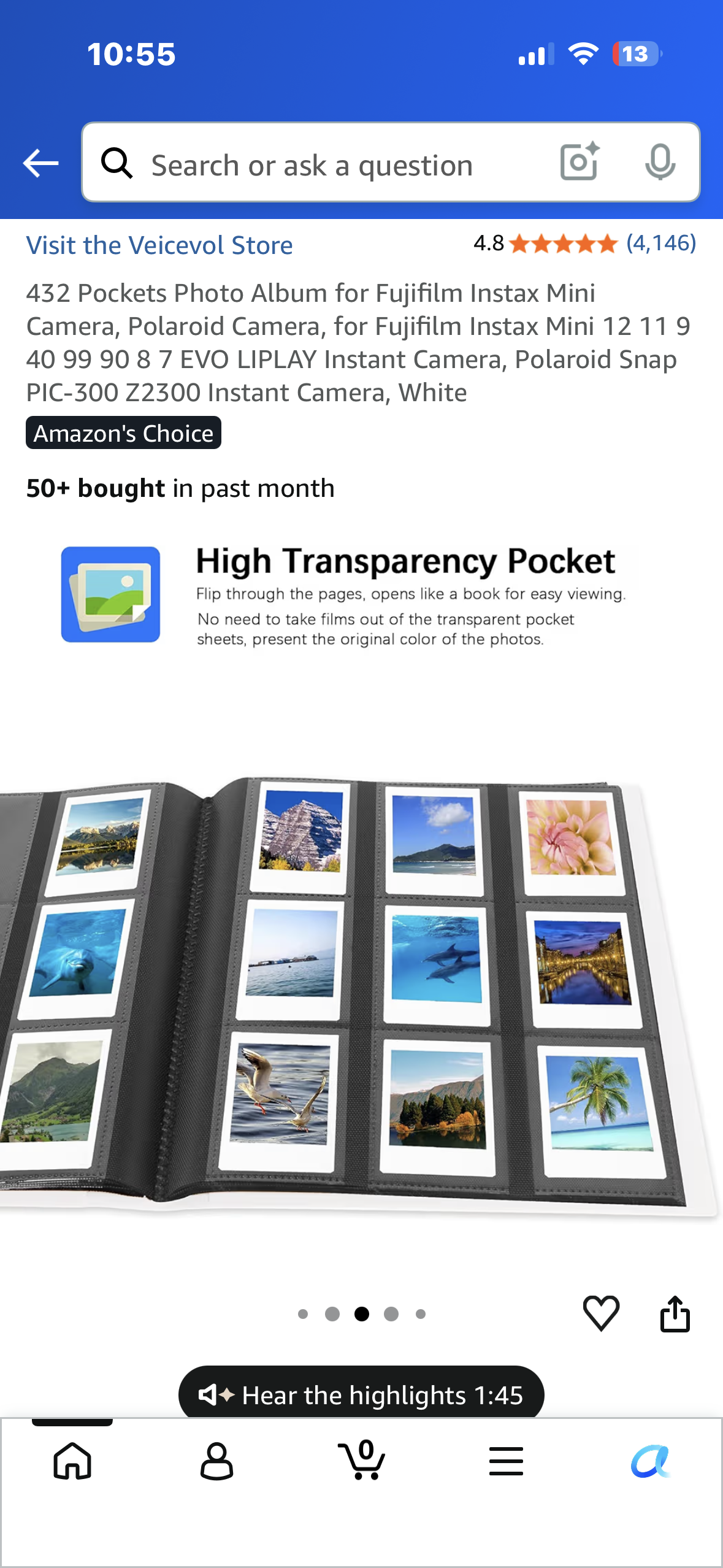 432 Pocketss Photo Album for Fujifilm Instax Mini Camera, Polaroid Camera, for Fujifilm Instax Mini 12 11 9 40 99 90 8 7 EVO LIPLAY Instant Camera, Polaroid Snap PIC-300 Z2300 Instant Camera, White