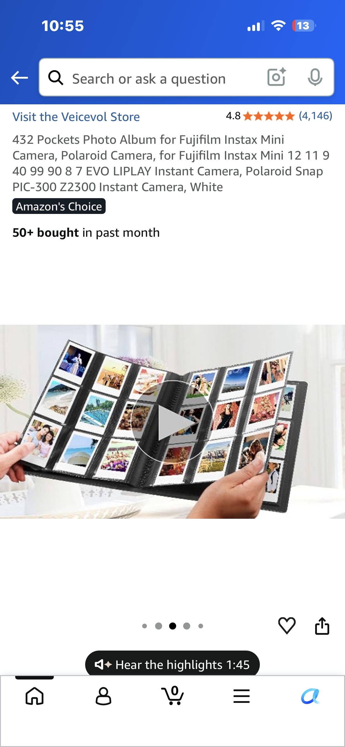 432 Pocketss Photo Album for Fujifilm Instax Mini Camera, Polaroid Camera, for Fujifilm Instax Mini 12 11 9 40 99 90 8 7 EVO LIPLAY Instant Camera, Polaroid Snap PIC-300 Z2300 Instant Camera, White