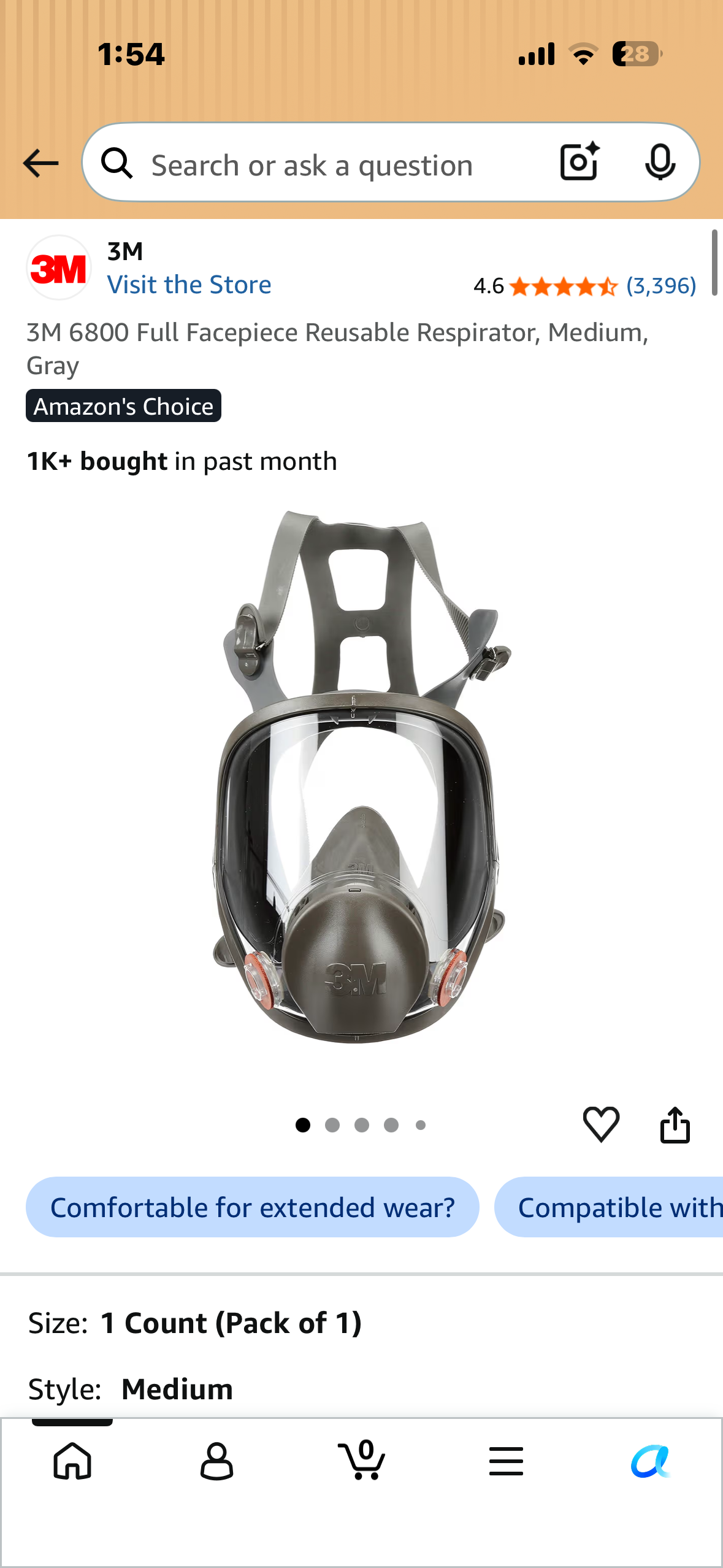 3M 6800 Full Facepiece Reusable Respirator, Medium, Gray