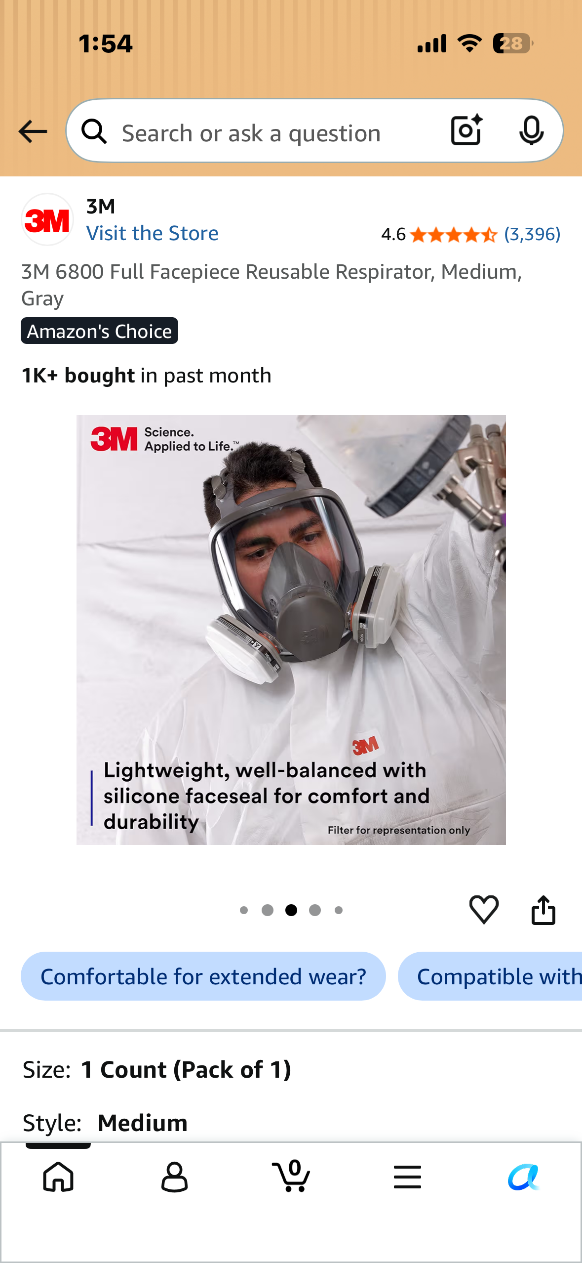 3M 6800 Full Facepiece Reusable Respirator, Medium, Gray