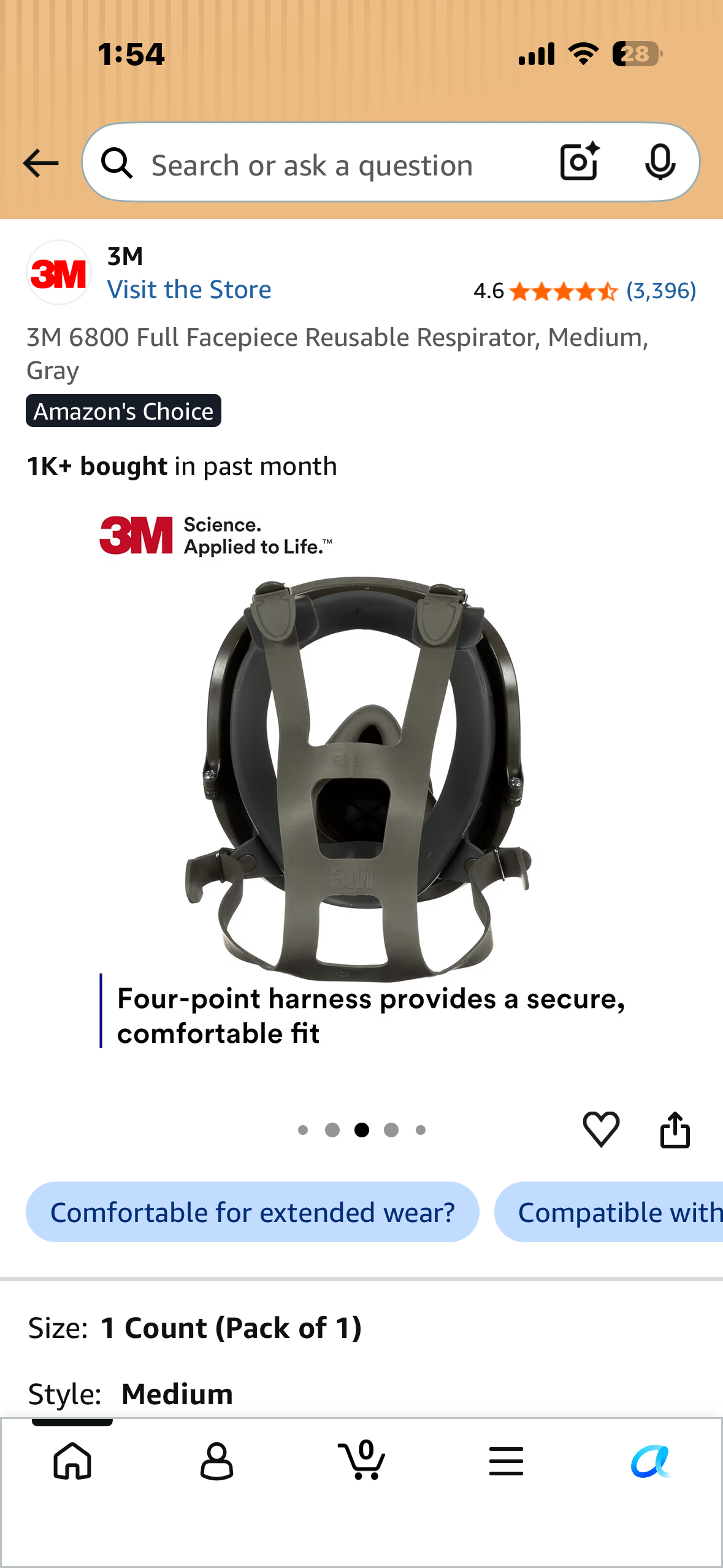 3M 6800 Full Facepiece Reusable Respirator, Medium, Gray