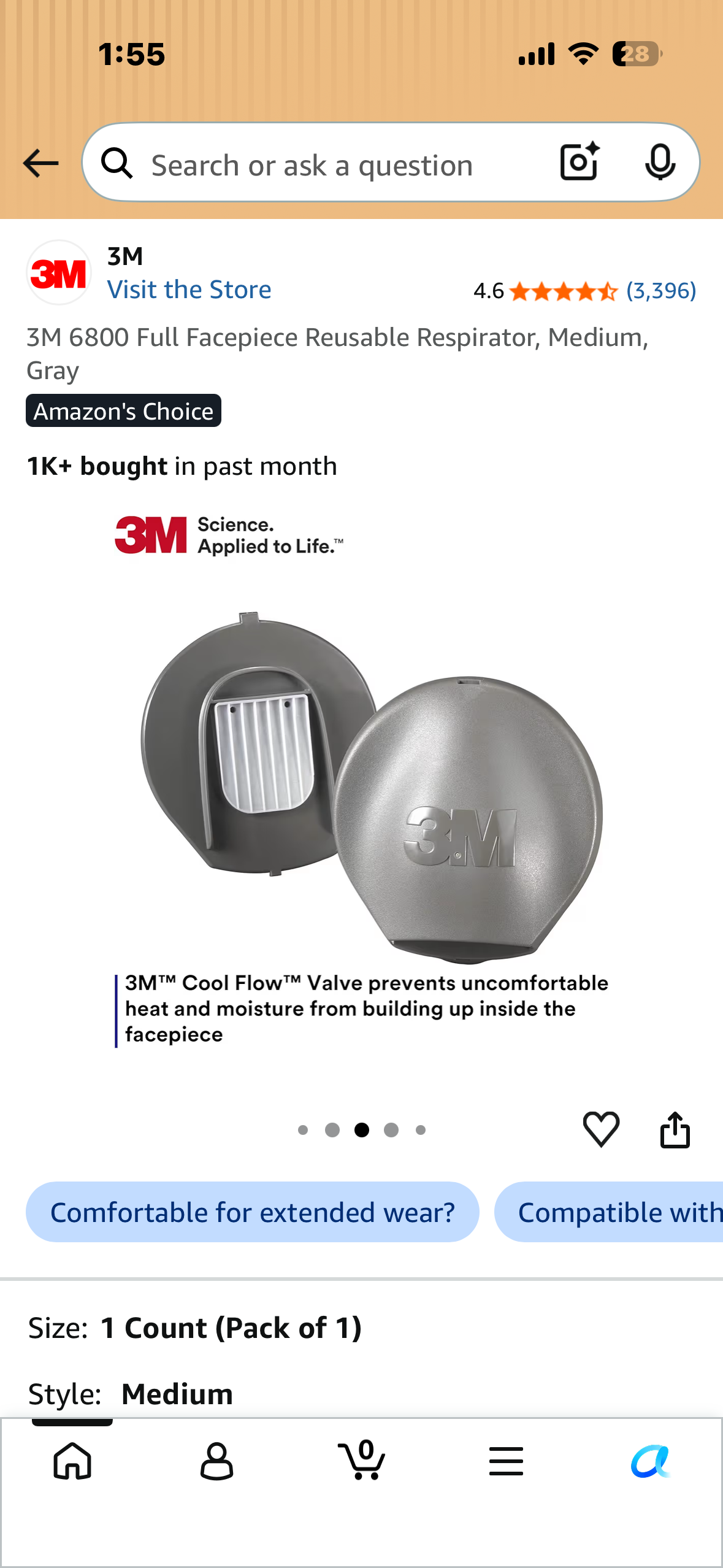 3M 6800 Full Facepiece Reusable Respirator, Medium, Gray