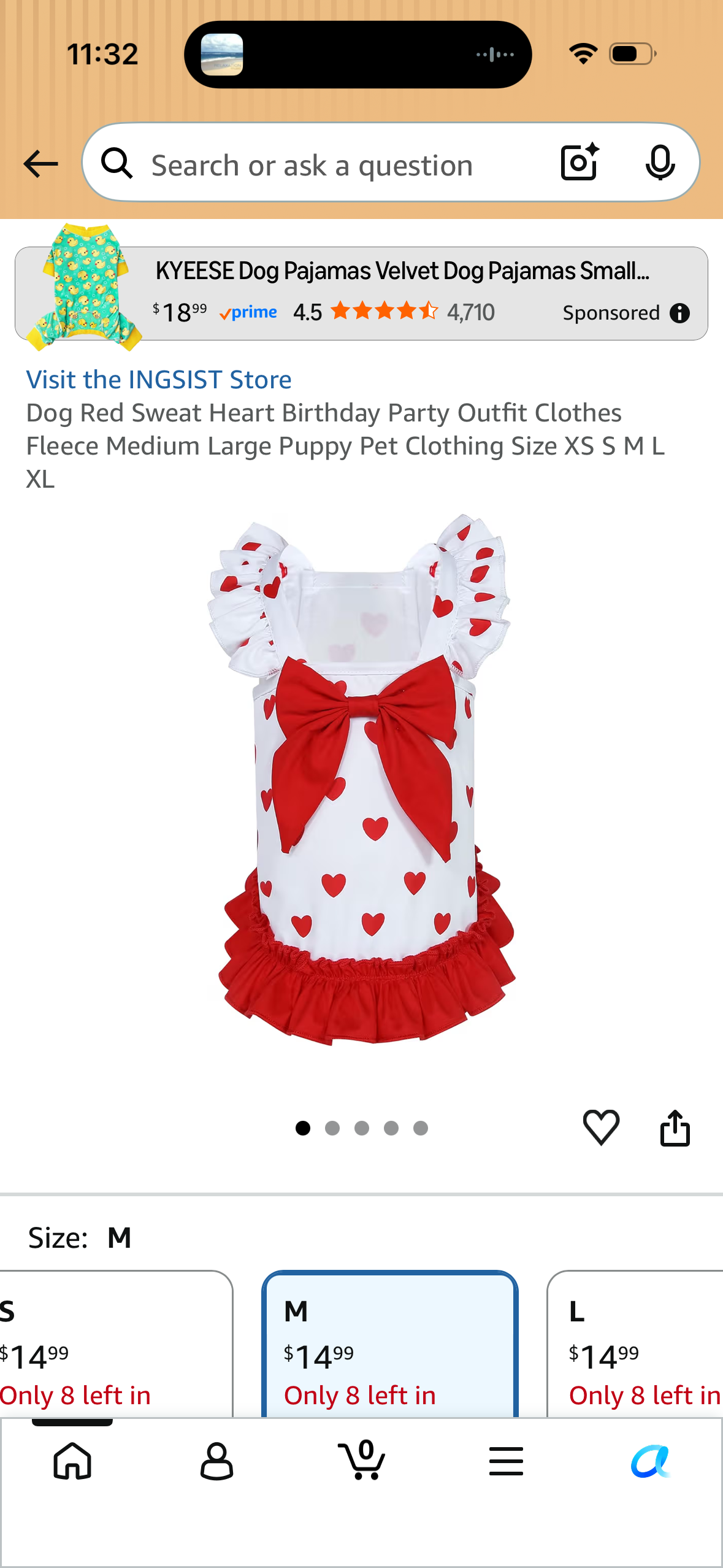 Dog Red Sweat Heart Birthday Party Outfit Clothes Fleece Medium Large Puppy Pet Clothing (Size M)