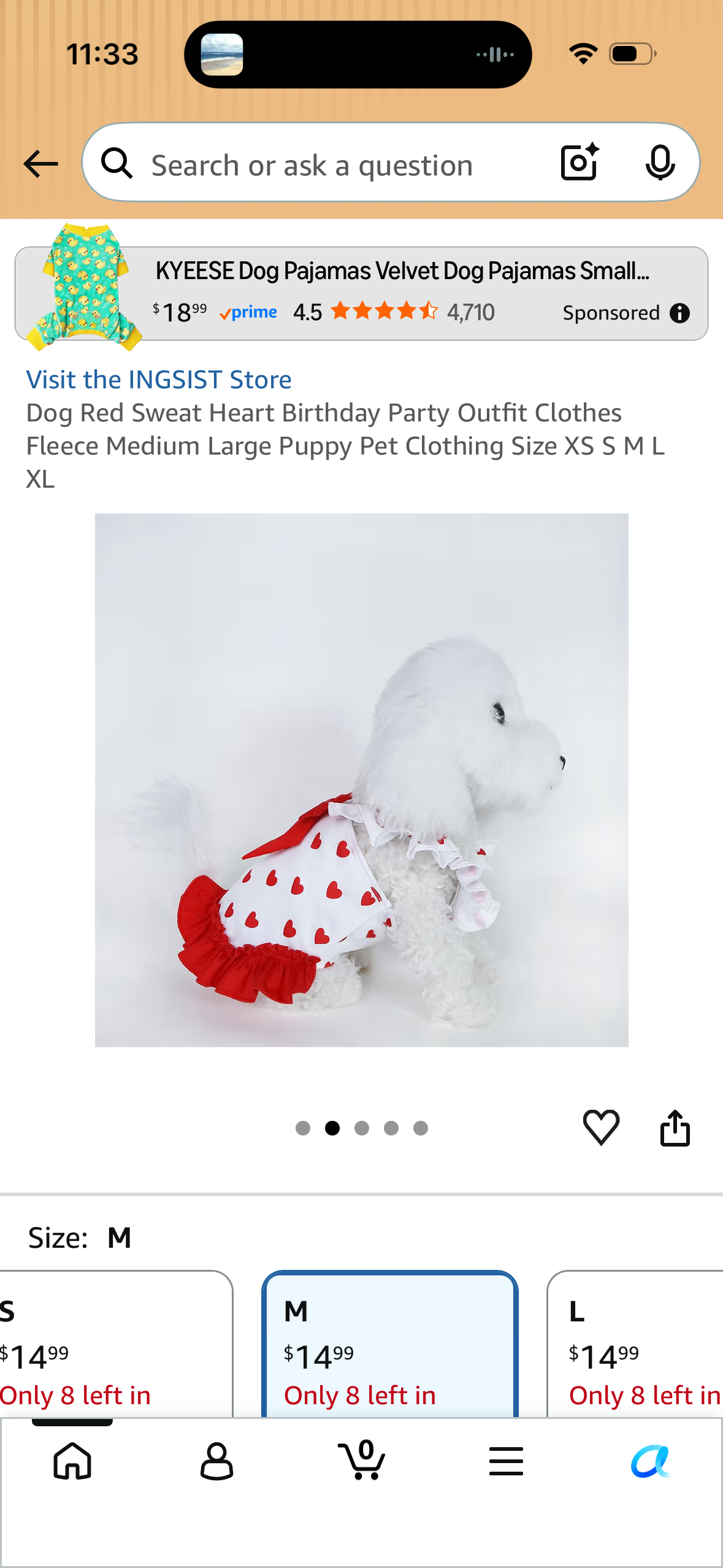 Dog Red Sweat Heart Birthday Party Outfit Clothes Fleece Medium Large Puppy Pet Clothing (Size M)