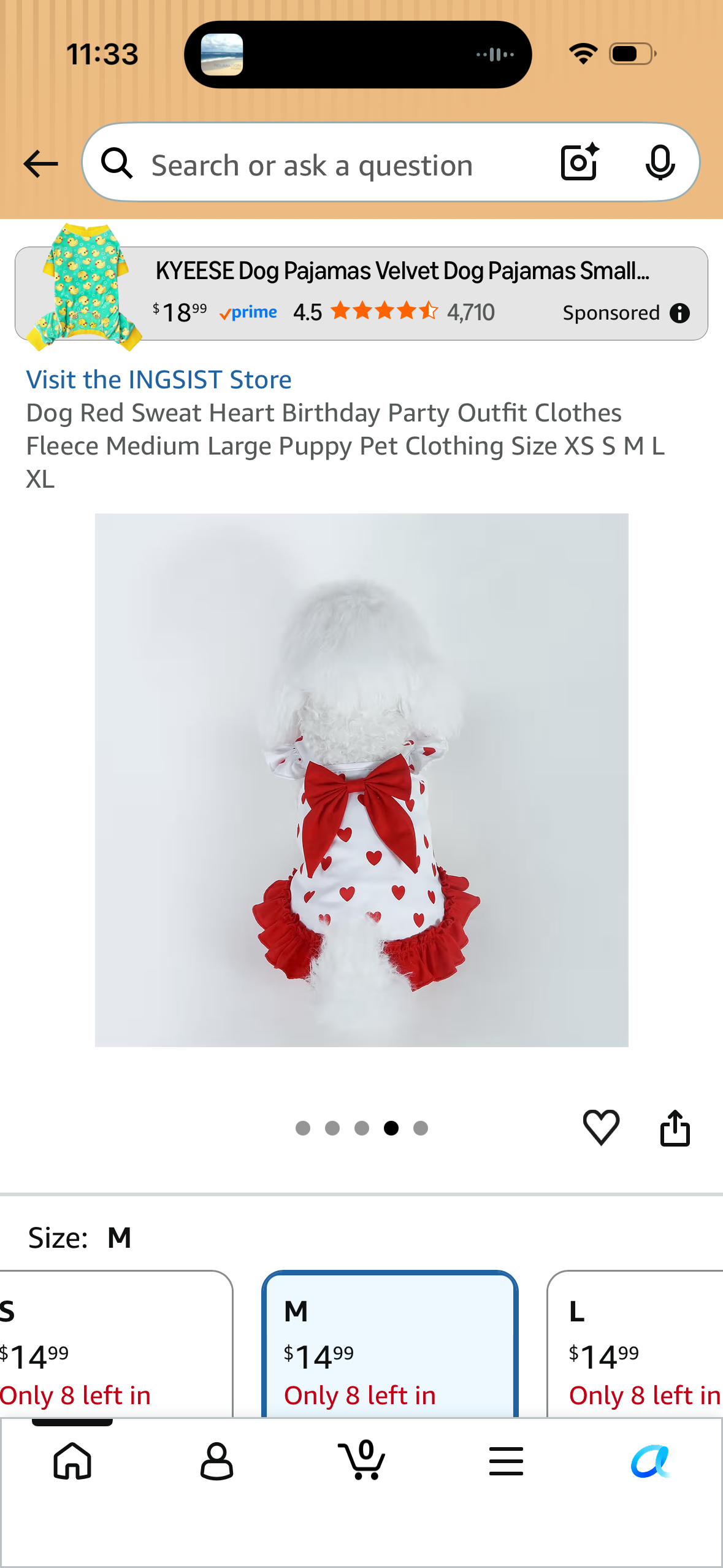Dog Red Sweat Heart Birthday Party Outfit Clothes Fleece Medium Large Puppy Pet Clothing (Size M)