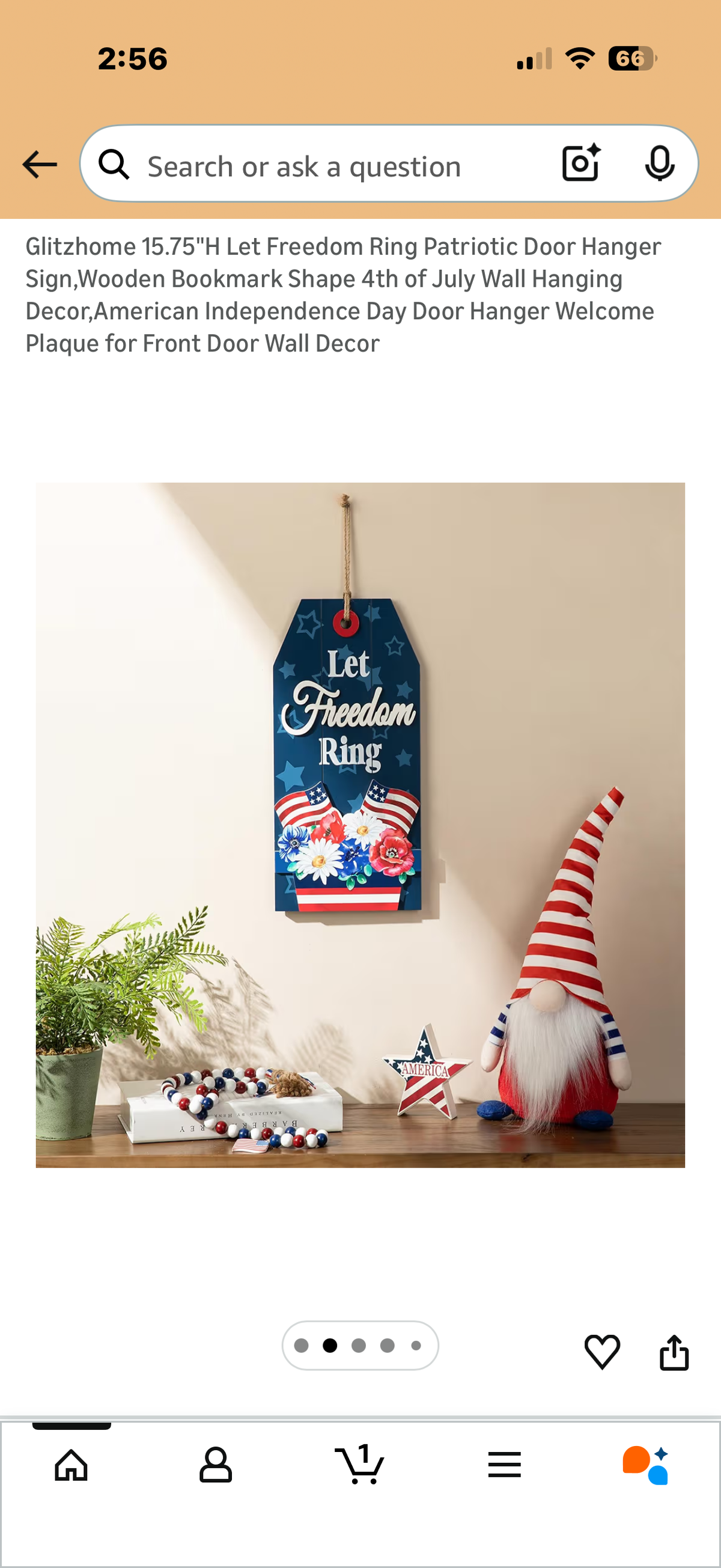 Glitzhome 15.75"H Let Freedom Ring Patriotic Door Hanger Sign,Wooden Bookmark Shape 4th of July Wall Hanging Decor,American Independence Day Door Hanger Welcome Plaque for Front Door Wall Decor