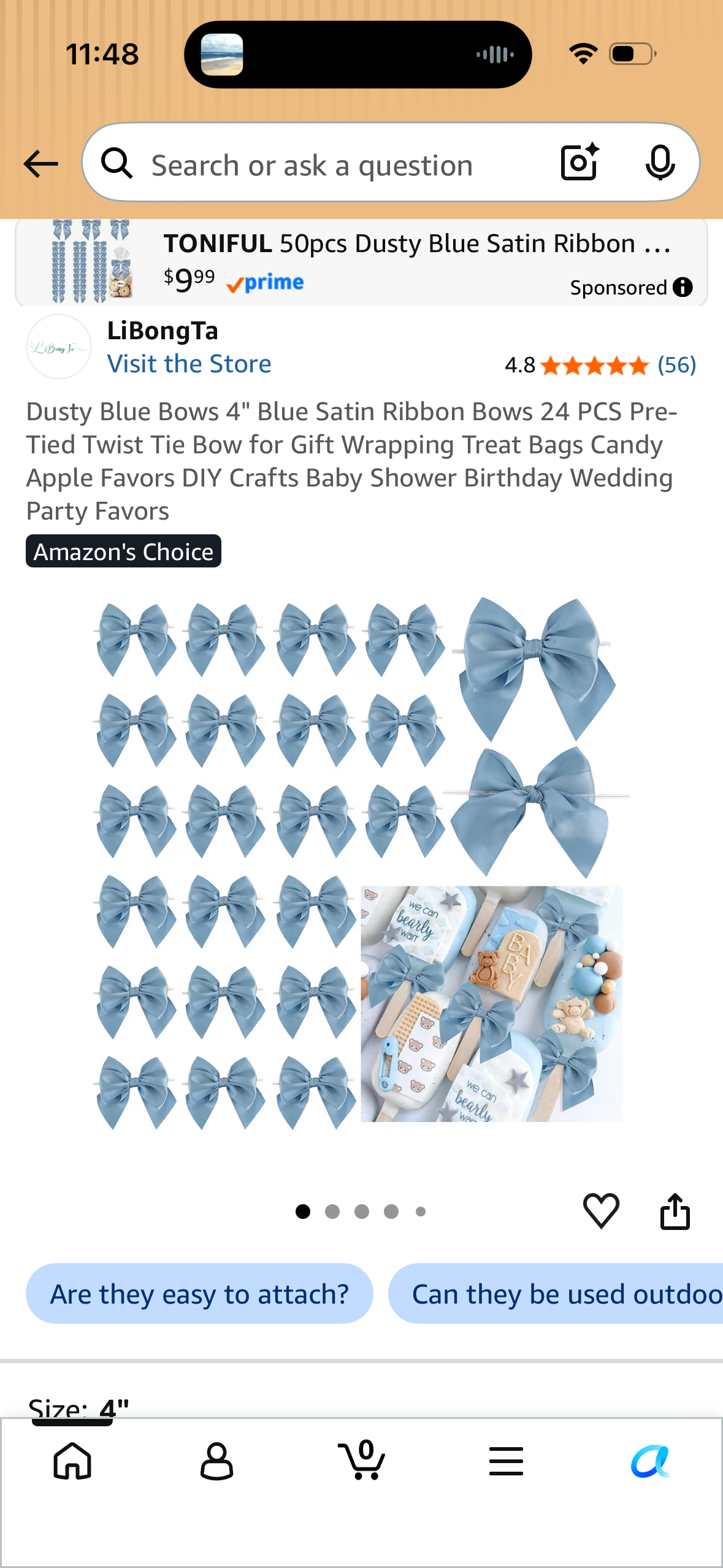 Dusty Blue Bows 4" Blue Satin Ribbon Bows 24 PCS Pre-Tied Twist Tie Bow for Gift Wrapping Treat Bags Candy Apple Favors DIY Crafts Baby Shower Birthday Wedding Party Favors