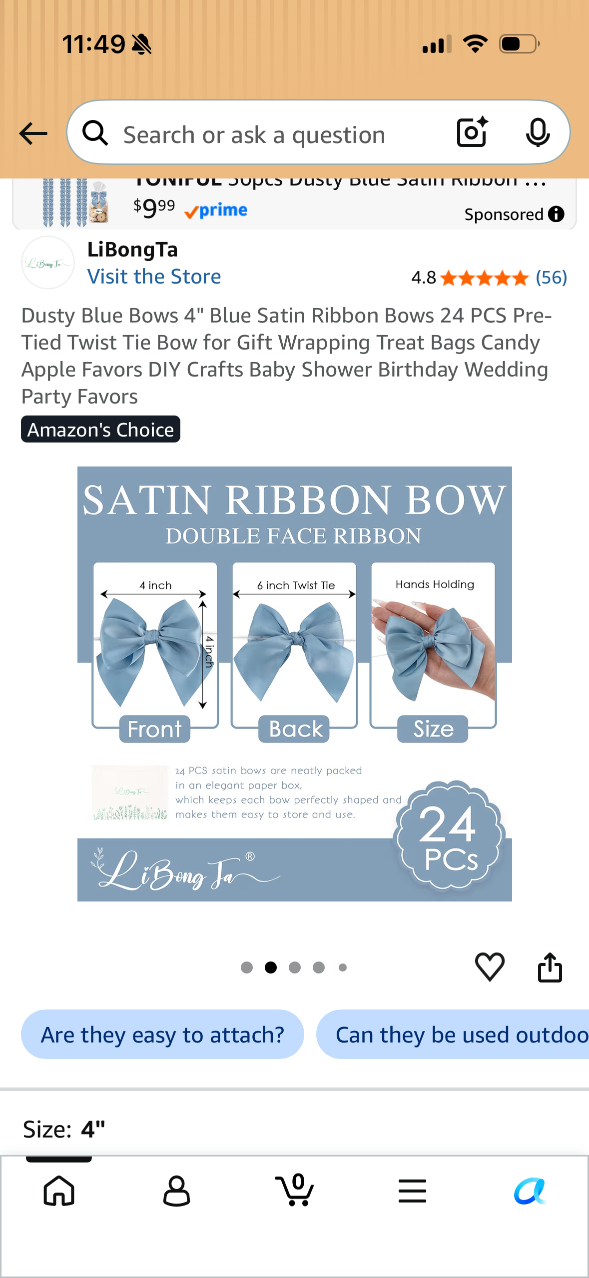 Dusty Blue Bows 4" Blue Satin Ribbon Bows 24 PCS Pre-Tied Twist Tie Bow for Gift Wrapping Treat Bags Candy Apple Favors DIY Crafts Baby Shower Birthday Wedding Party Favors