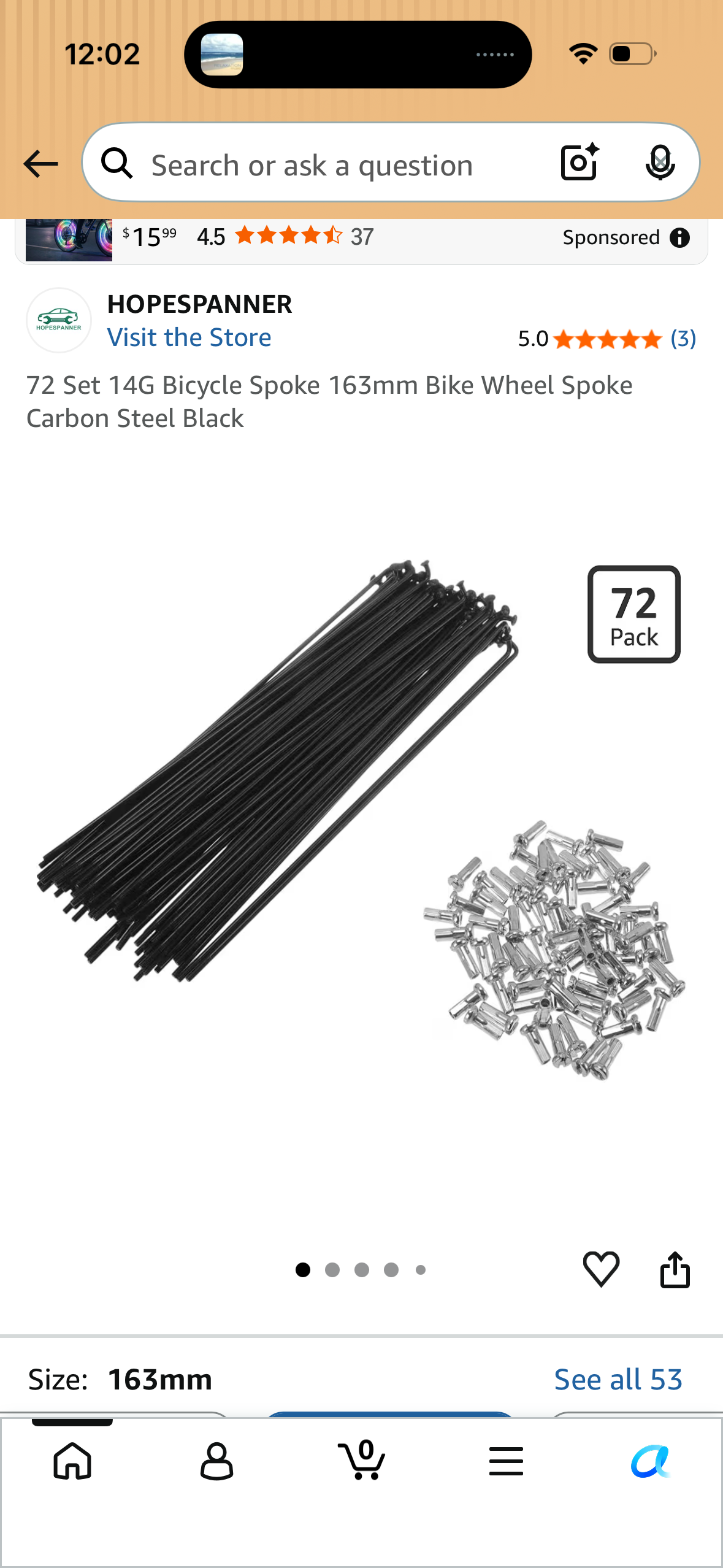72 Set 14G Bicycle Spoke 163mm Bike Wheel Spoke Carbon Steel Black