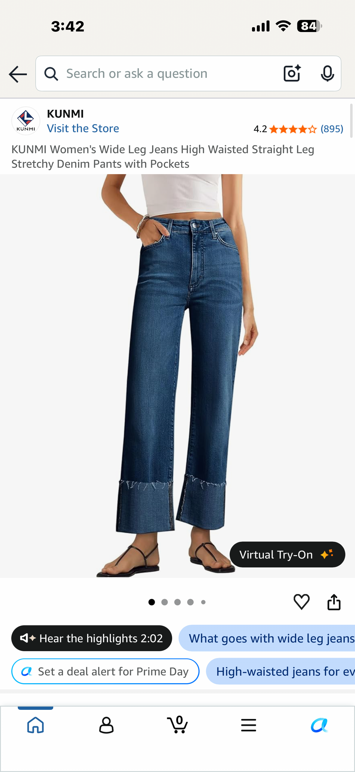 KUNMI Women's Wide Leg Jeans High Waisted Straight Leg Stretchy Denim Pants with Pockets (Size 6)