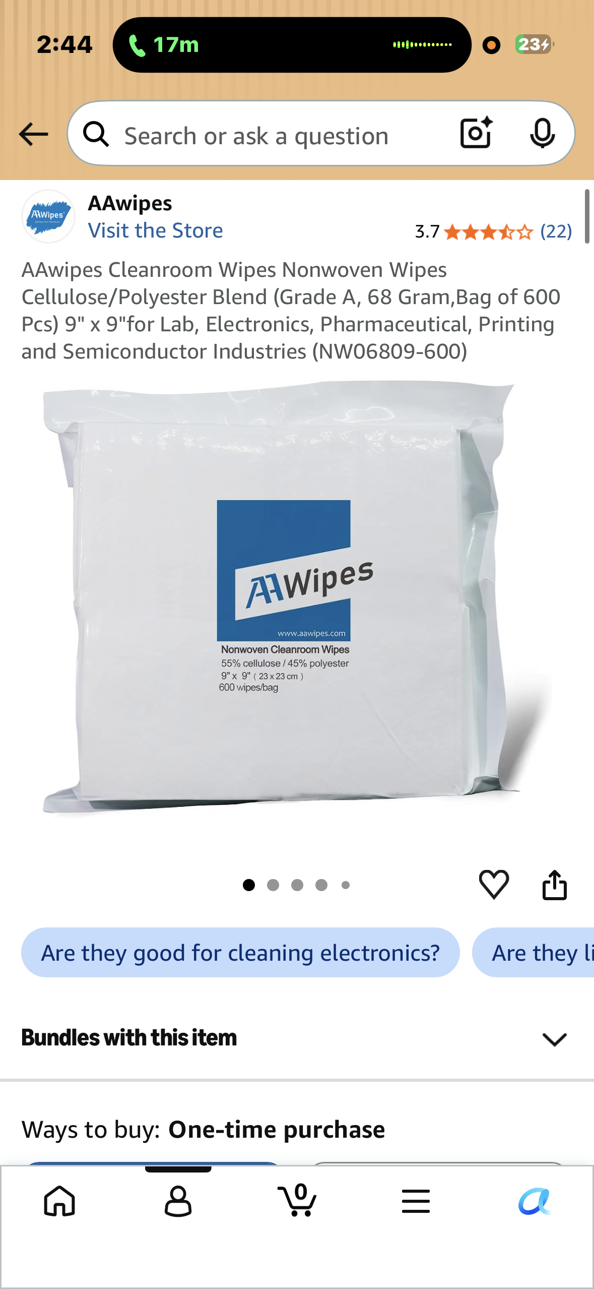 AAwipes Cleanroom Wipes Nonwoven Wipes Cellulose/Polyester Blend (Grade A, 68 Gram,Bag of 600 Pcs) 9" x 9"for Lab, Electronics, Pharmaceutical, Printing and Semiconductor Industries (NW06809-600)