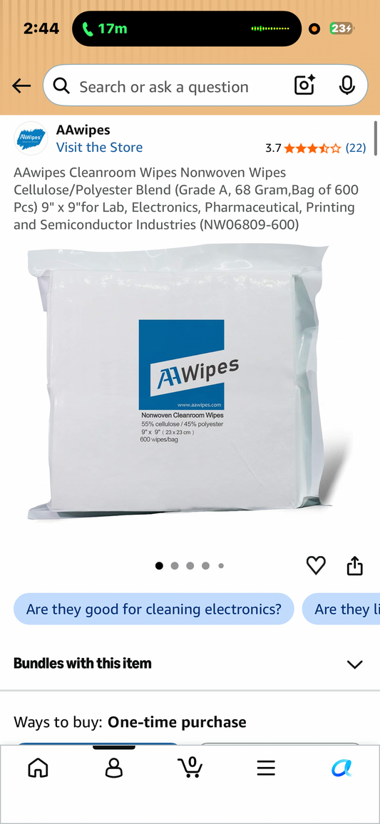 AAwipes Cleanroom Wipes Nonwoven Wipes Cellulose/Polyester Blend (Grade A, 68 Gram,Bag of 600 Pcs) 9" x 9"for Lab, Electronics, Pharmaceutical, Printing and Semiconductor Industries (NW06809-600)
