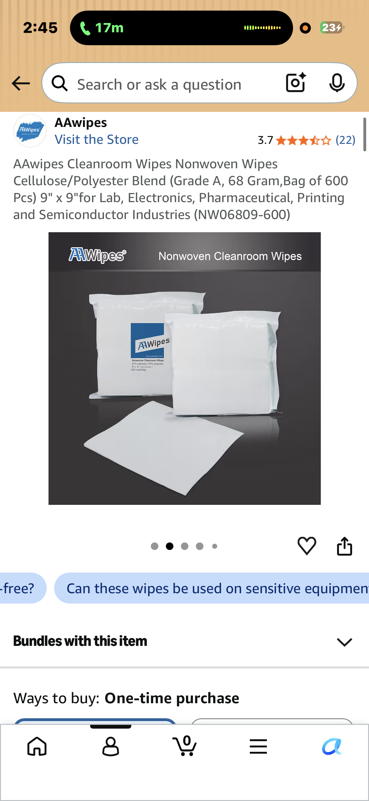 AAwipes Cleanroom Wipes Nonwoven Wipes Cellulose/Polyester Blend (Grade A, 68 Gram,Bag of 600 Pcs) 9" x 9"for Lab, Electronics, Pharmaceutical, Printing and Semiconductor Industries (NW06809-600)