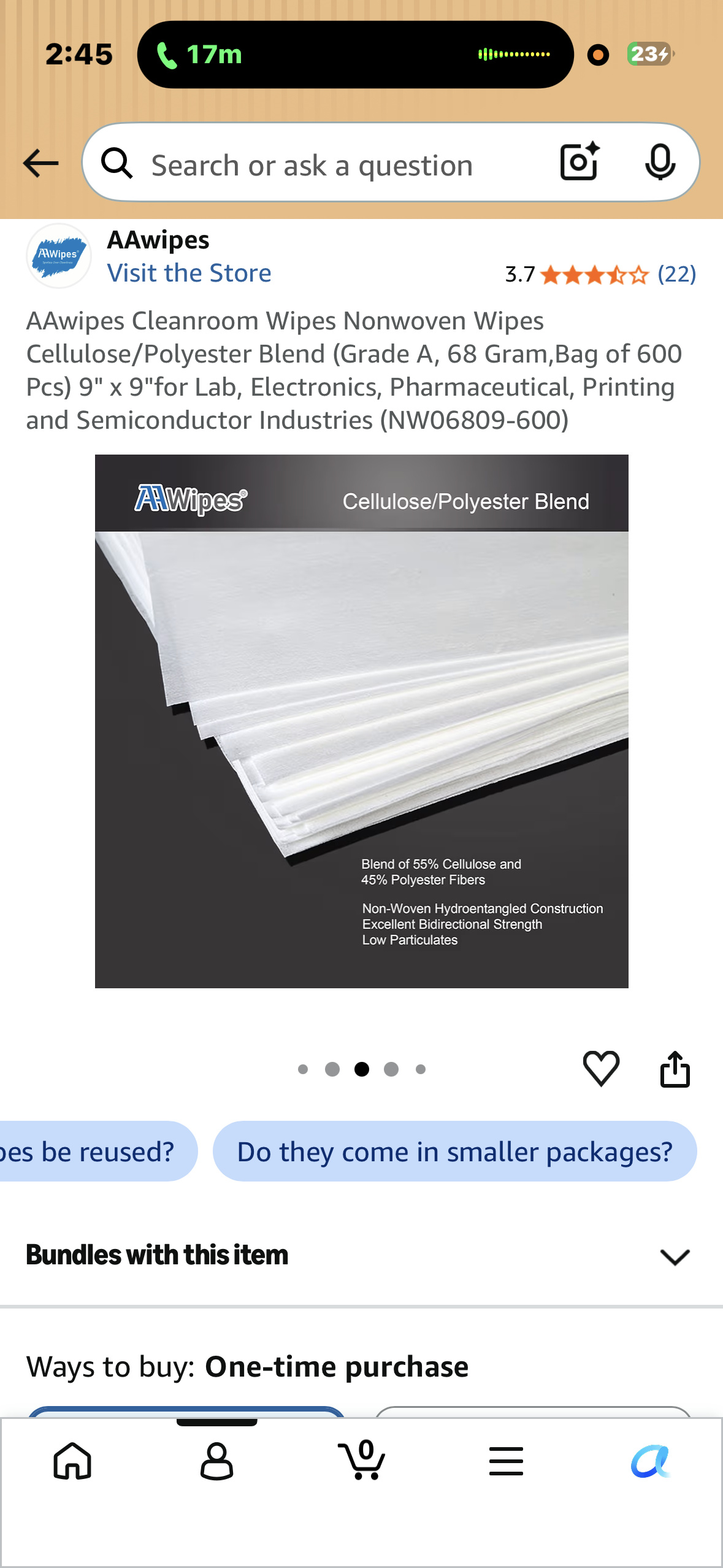 AAwipes Cleanroom Wipes Nonwoven Wipes Cellulose/Polyester Blend (Grade A, 68 Gram,Bag of 600 Pcs) 9" x 9"for Lab, Electronics, Pharmaceutical, Printing and Semiconductor Industries (NW06809-600)