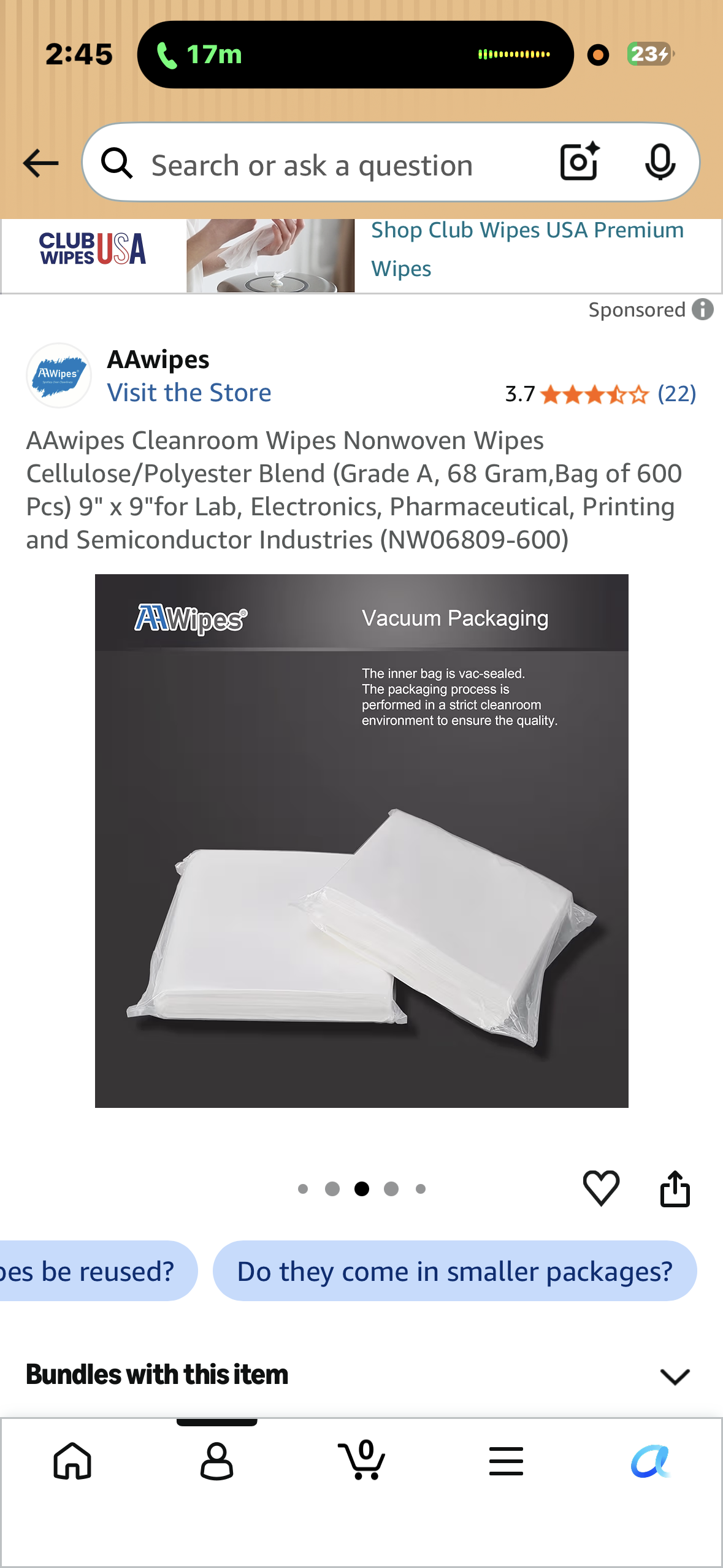 AAwipes Cleanroom Wipes Nonwoven Wipes Cellulose/Polyester Blend (Grade A, 68 Gram,Bag of 600 Pcs) 9" x 9"for Lab, Electronics, Pharmaceutical, Printing and Semiconductor Industries (NW06809-600)