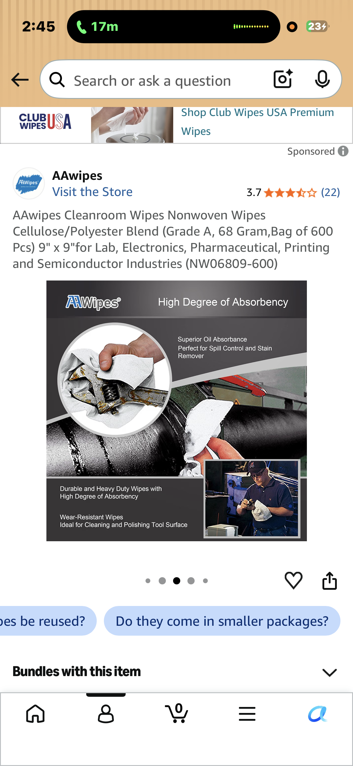 AAwipes Cleanroom Wipes Nonwoven Wipes Cellulose/Polyester Blend (Grade A, 68 Gram,Bag of 600 Pcs) 9" x 9"for Lab, Electronics, Pharmaceutical, Printing and Semiconductor Industries (NW06809-600)