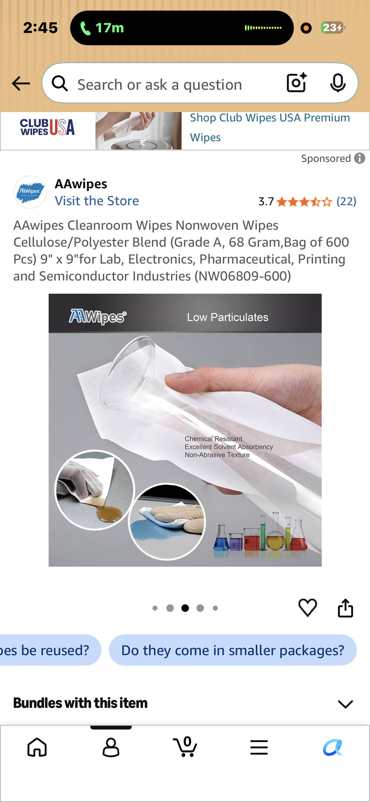 AAwipes Cleanroom Wipes Nonwoven Wipes Cellulose/Polyester Blend (Grade A, 68 Gram,Bag of 600 Pcs) 9" x 9"for Lab, Electronics, Pharmaceutical, Printing and Semiconductor Industries (NW06809-600)