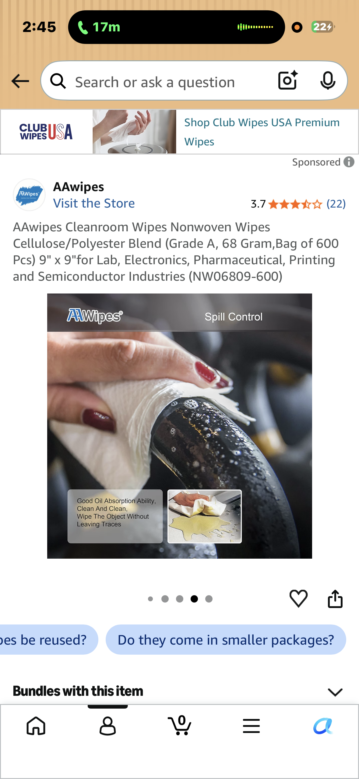 AAwipes Cleanroom Wipes Nonwoven Wipes Cellulose/Polyester Blend (Grade A, 68 Gram,Bag of 600 Pcs) 9" x 9"for Lab, Electronics, Pharmaceutical, Printing and Semiconductor Industries (NW06809-600)