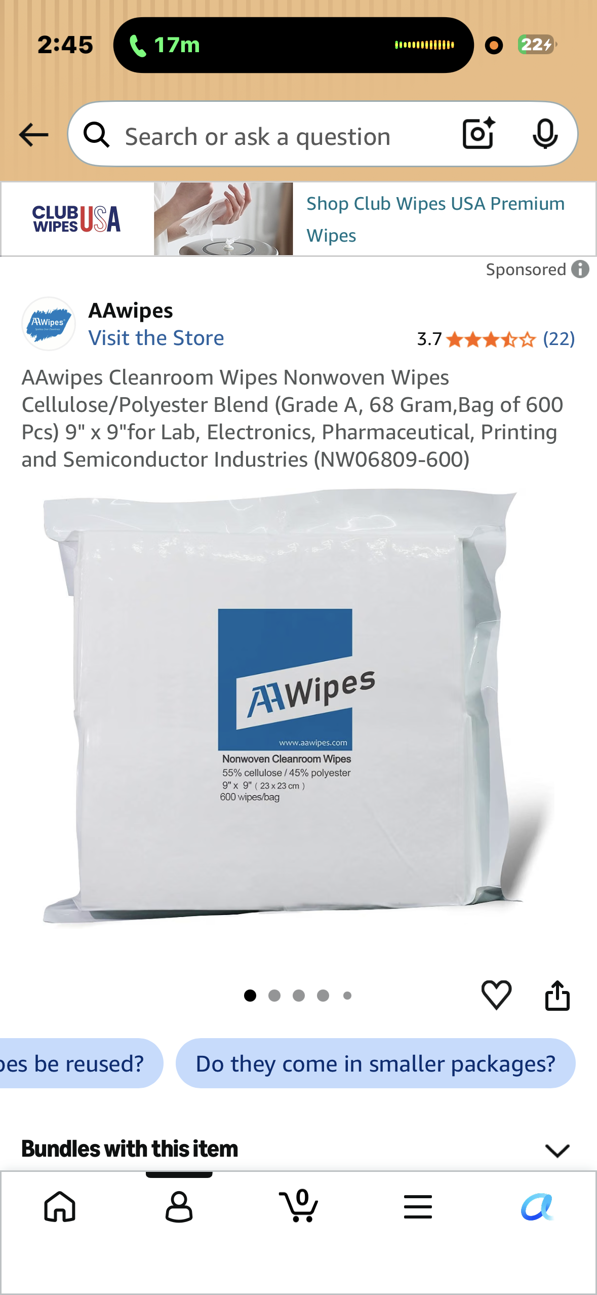 AAwipes Cleanroom Wipes Nonwoven Wipes Cellulose/Polyester Blend (Grade A, 68 Gram,Bag of 600 Pcs) 9" x 9"for Lab, Electronics, Pharmaceutical, Printing and Semiconductor Industries (NW06809-600)