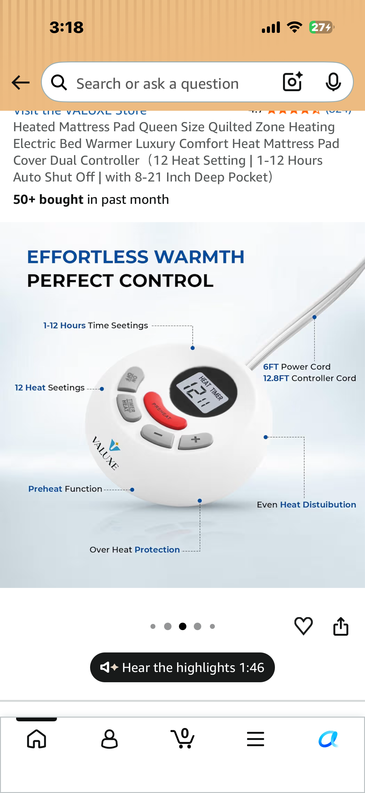 Queen Size Heated Mattress Pad, Zone Heating, Electric Bed Warmer, Luxury Comfort Heat Mattress Pad Cover, Dual Controller（12 Heat Setting | 1-12 Hours Auto Shut Off)