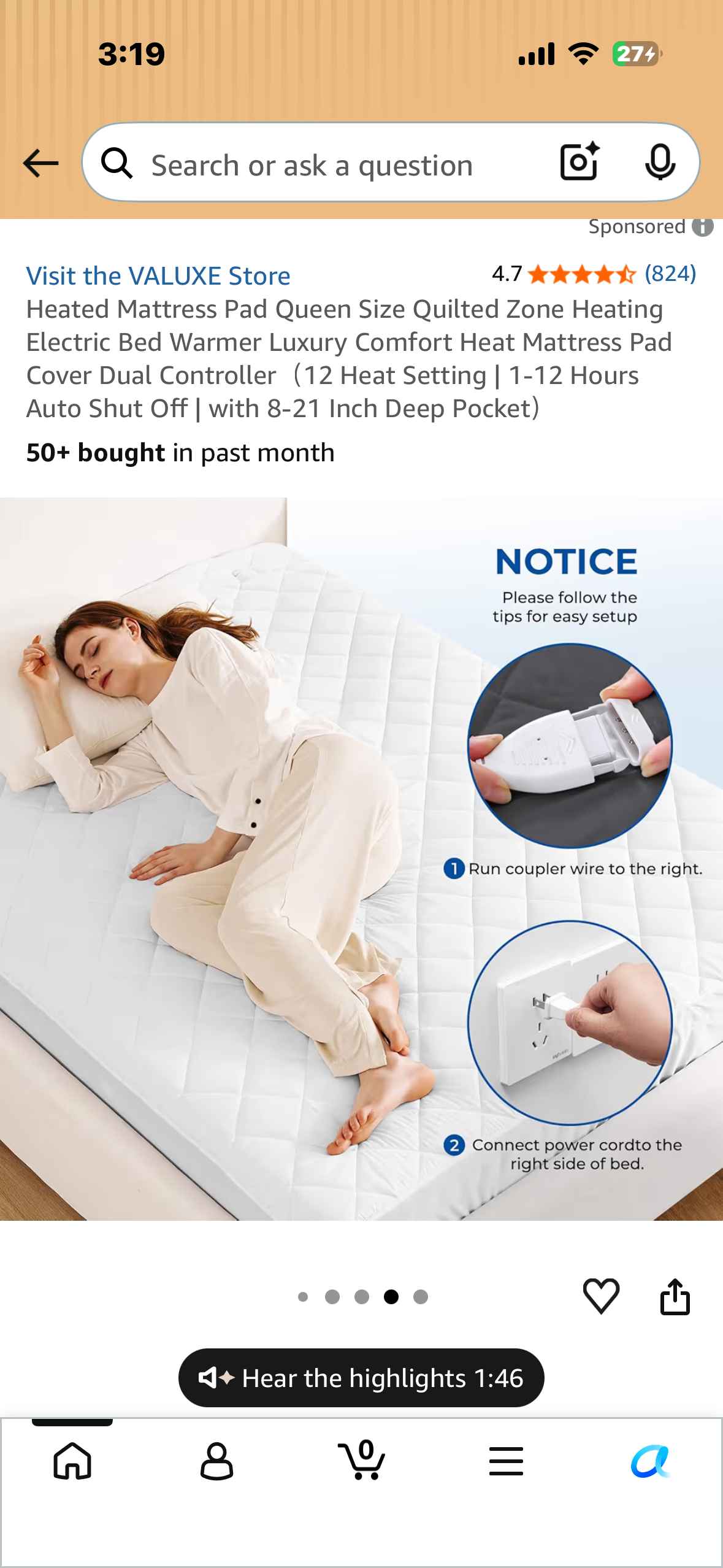Queen Size Heated Mattress Pad, Zone Heating, Electric Bed Warmer, Luxury Comfort Heat Mattress Pad Cover, Dual Controller（12 Heat Setting | 1-12 Hours Auto Shut Off)
