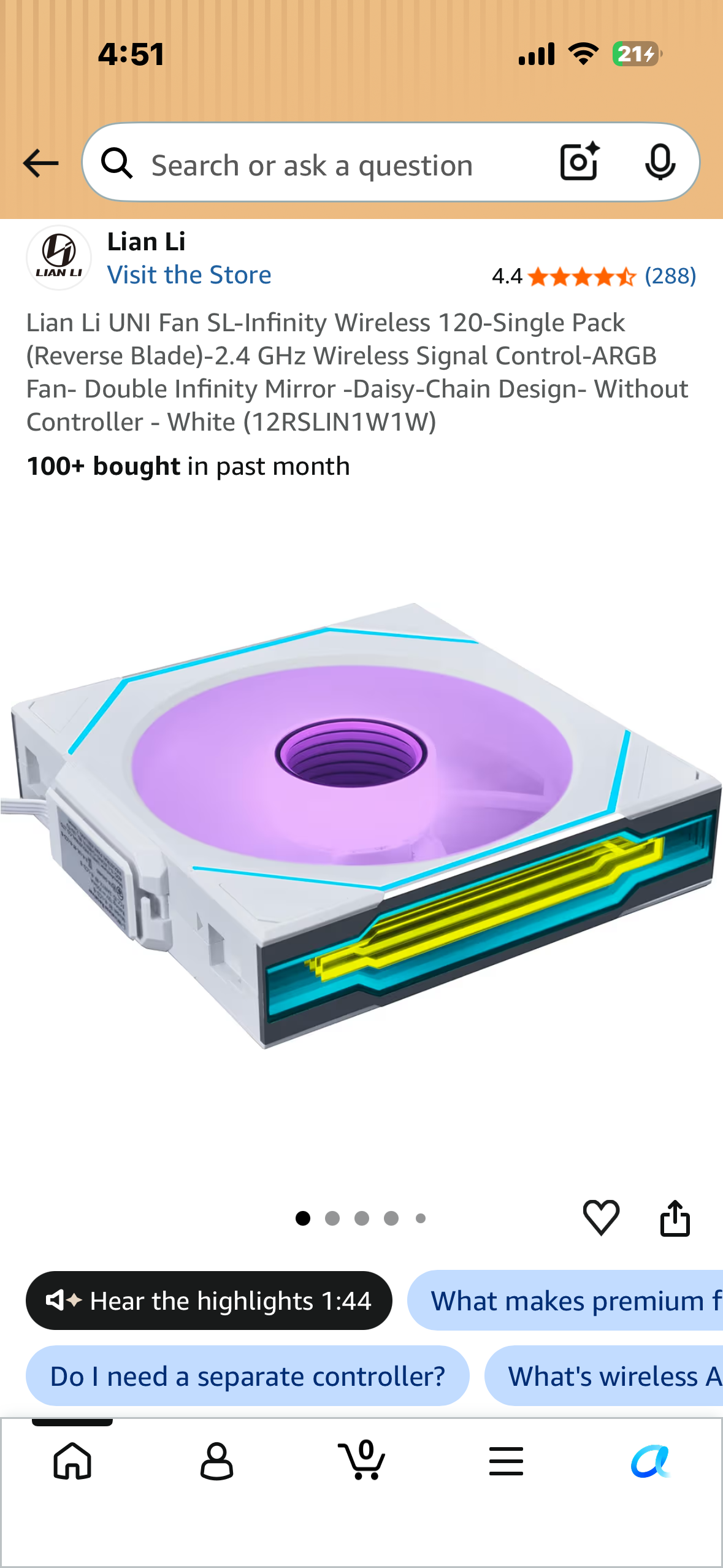 Lian Li UNI Fan SL-Infinity Wireless 120-Single Pack (Reverse Blade)