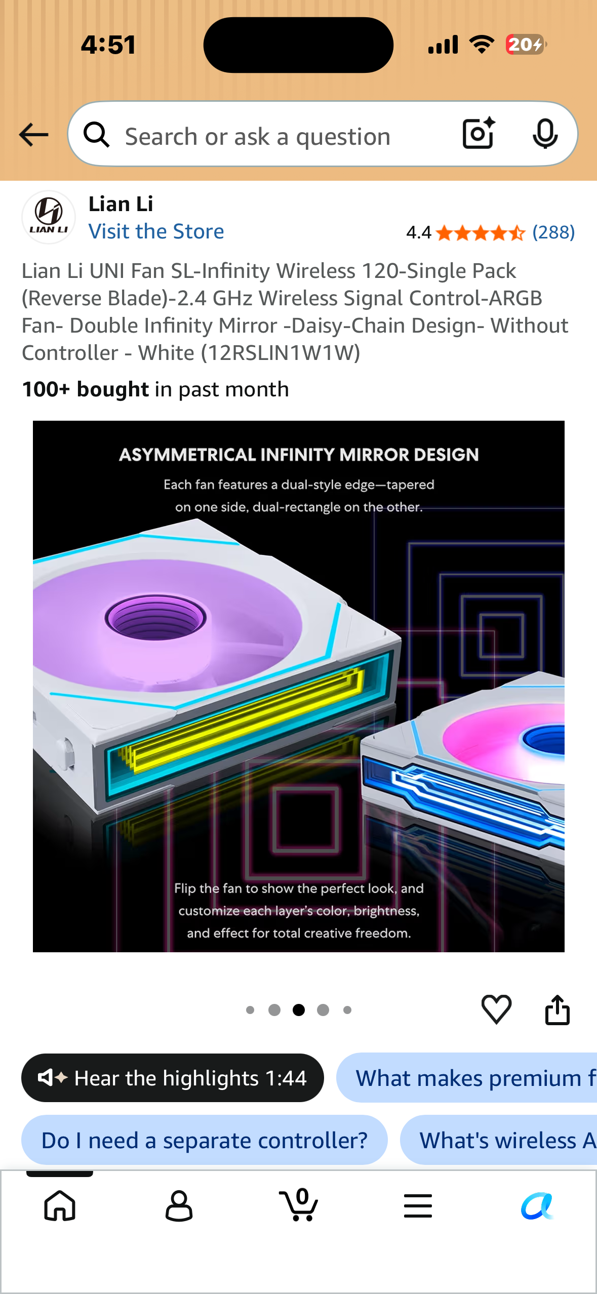 Lian Li UNI Fan SL-Infinity Wireless 120-Single Pack (Reverse Blade)