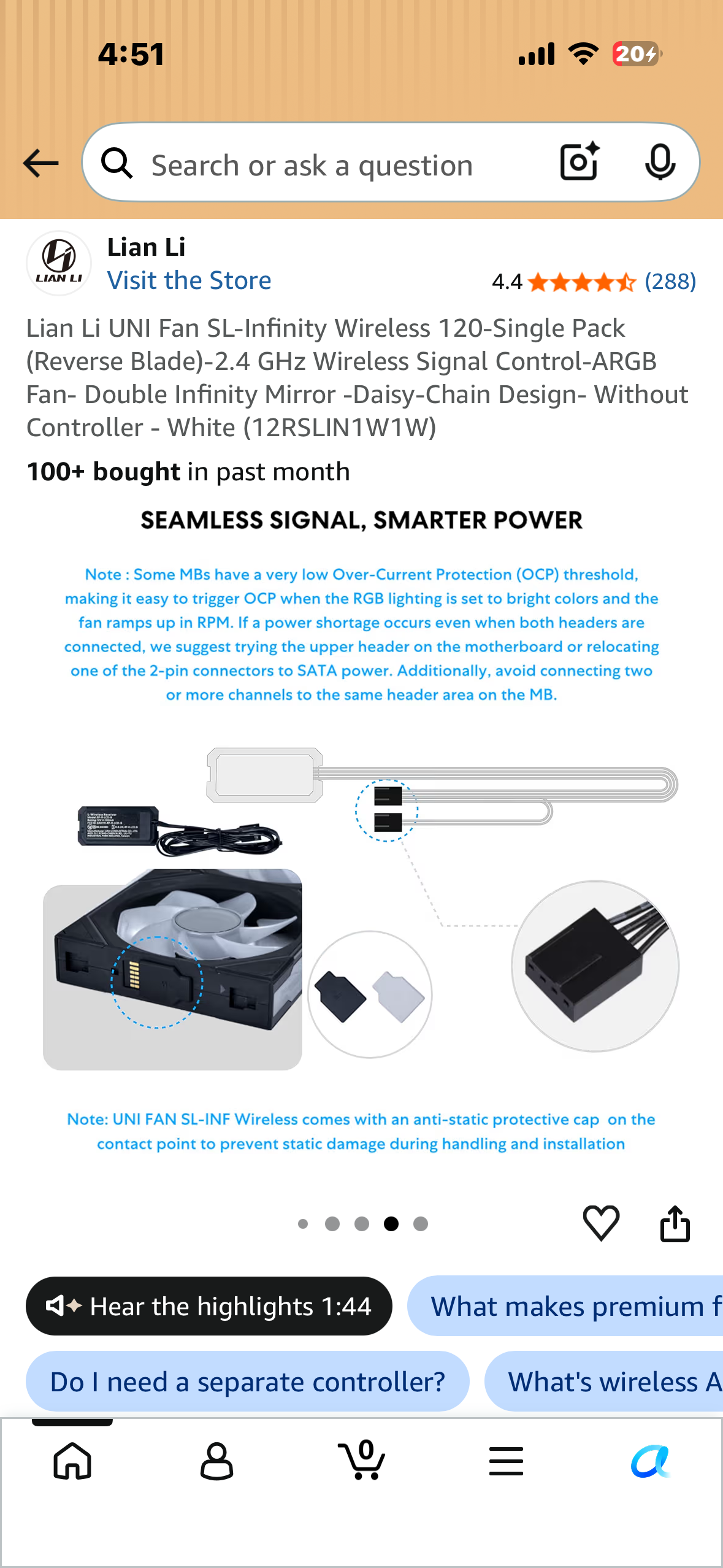 Lian Li UNI Fan SL-Infinity Wireless 120-Single Pack (Reverse Blade)