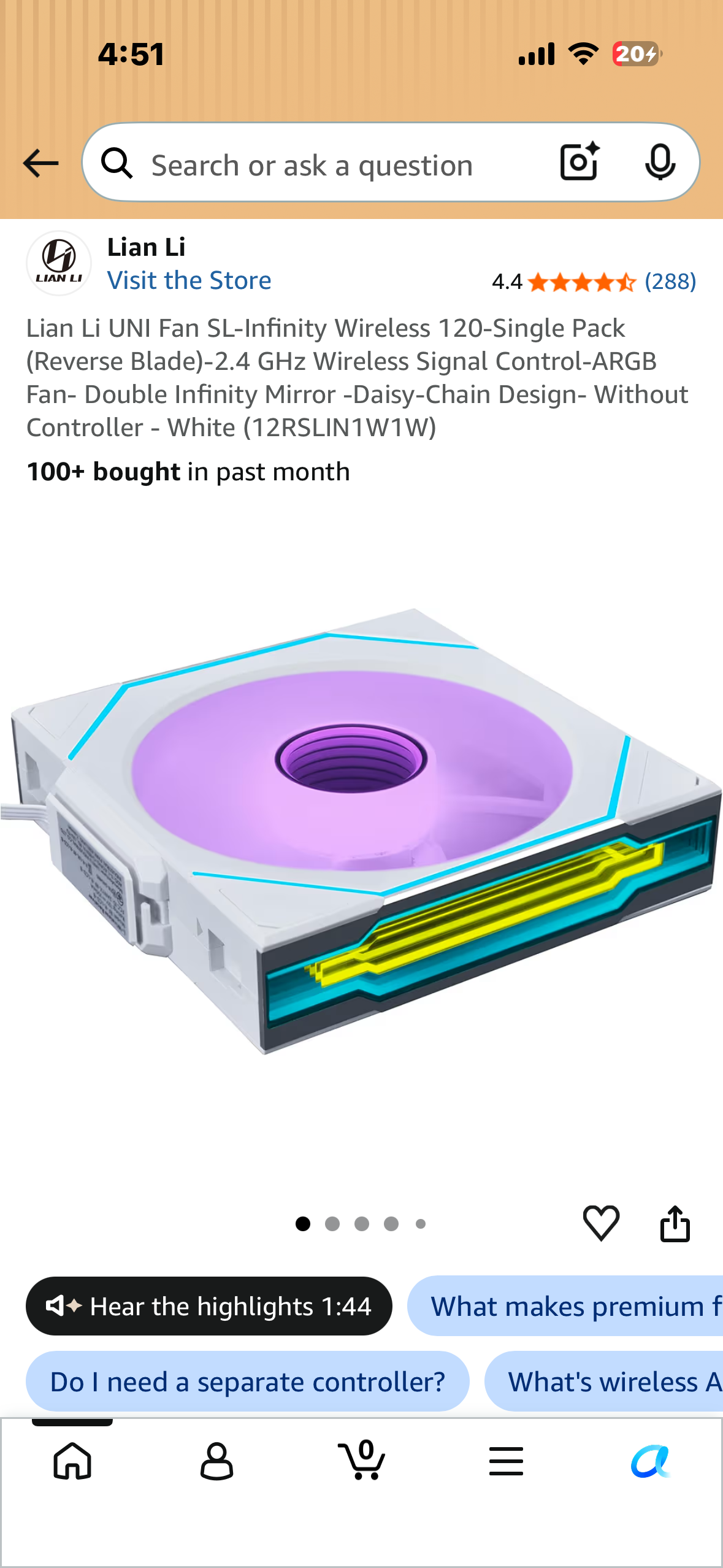 Lian Li UNI Fan SL-Infinity Wireless 120-Single Pack (Reverse Blade)