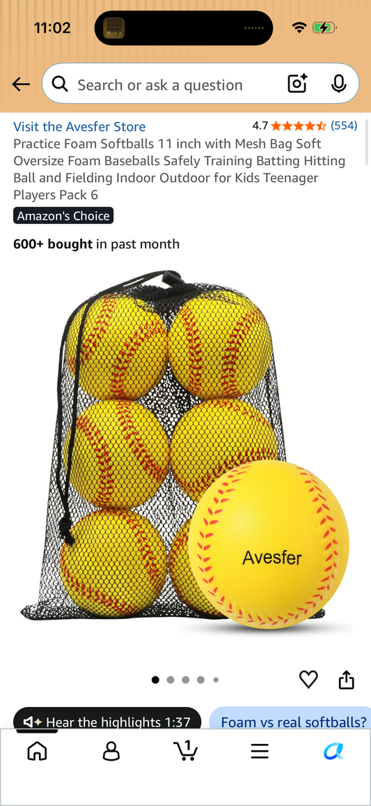 Practice Foam Softballs 11 inch with Mesh Bag Soft Oversize Foam Baseballs Safely Training Batting Hitting Ball and Fielding Indoor Outdoor for Kids Teenager Players Pack 6