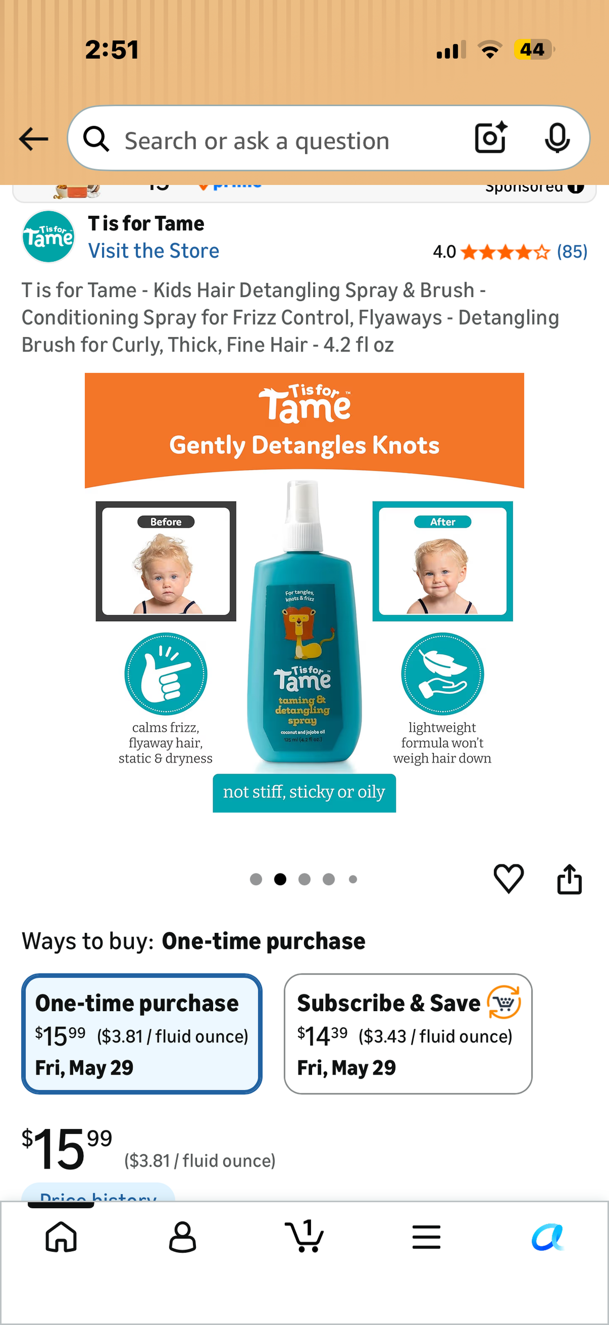 T is for Tame - Kids Hair Detangling Spray & Brush - Conditioning Spray for Frizz Control, Flyaways - Detangling Brush for Curly, Thick, Fine Hair - 4.2 fl oz