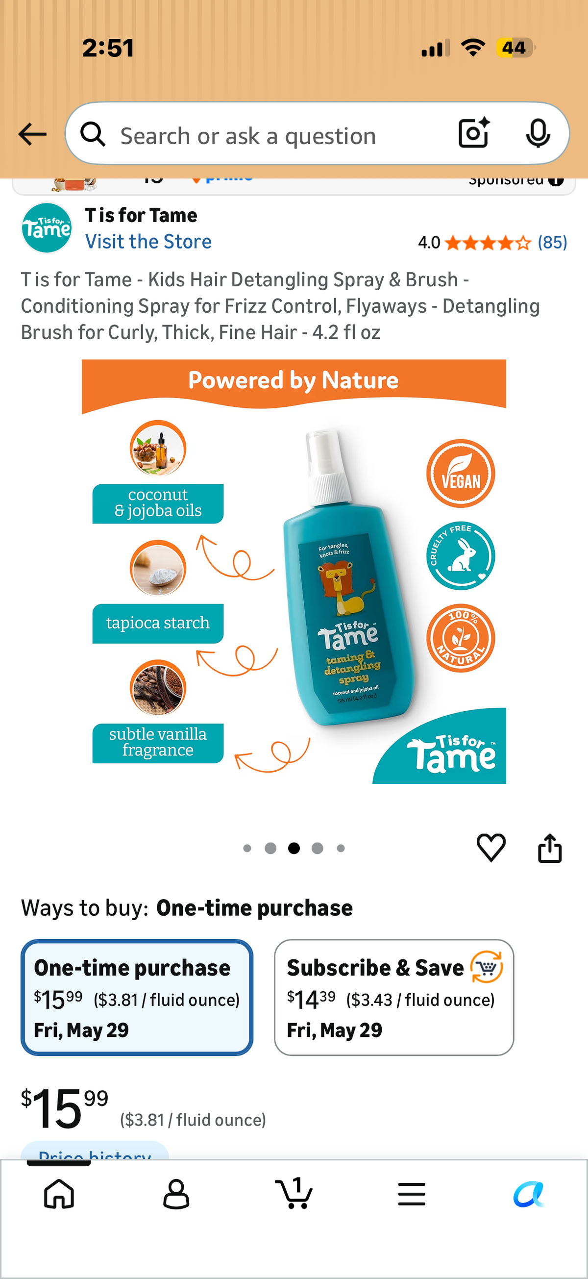 T is for Tame - Kids Hair Detangling Spray & Brush - Conditioning Spray for Frizz Control, Flyaways - Detangling Brush for Curly, Thick, Fine Hair - 4.2 fl oz