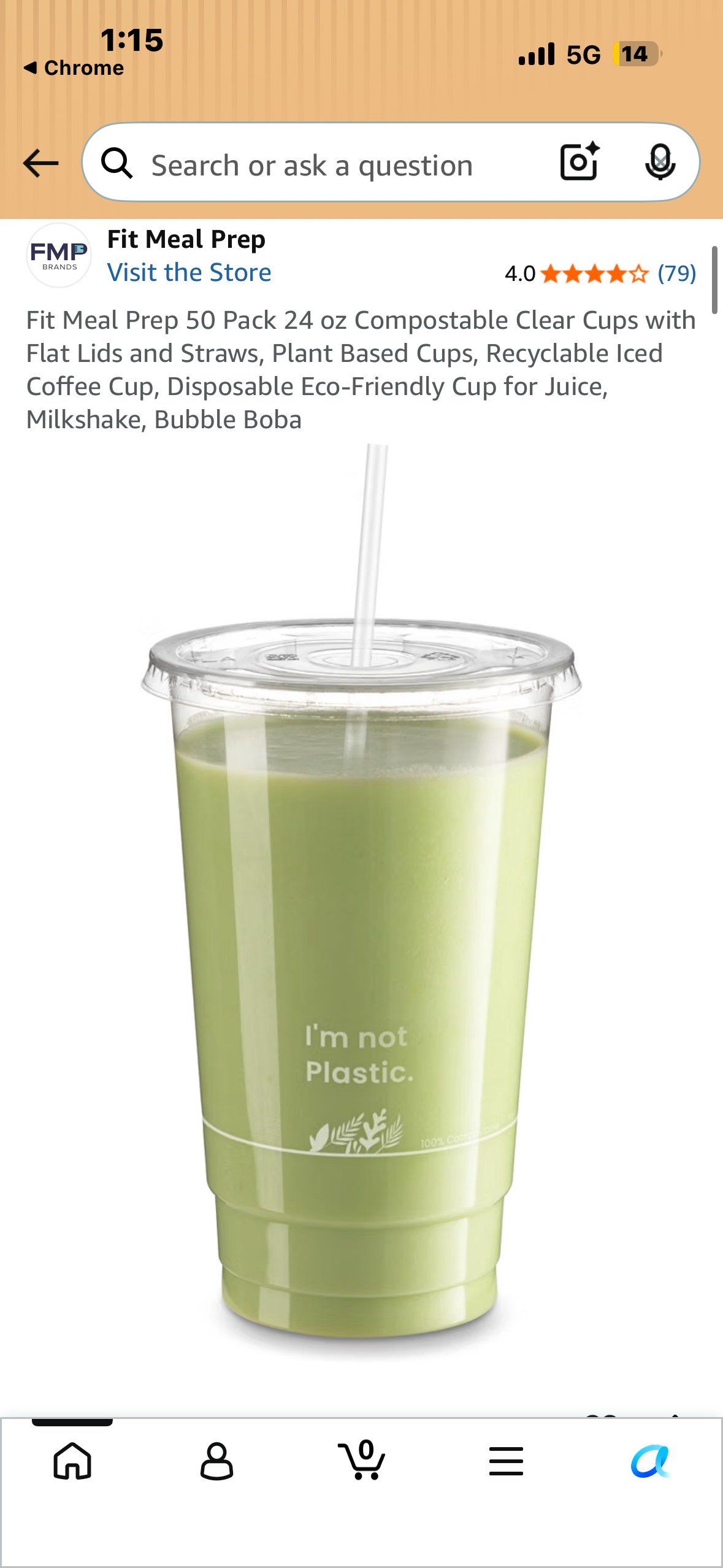 Fit Meal Prep 50 Pack 24 oz Compostable Clear Cups with Flat Lids, Plant Based, Recyclable, Disposable Eco-Friendly for Party, Juice, Milkshake, Bubble Boba, Beer, Iced Tea