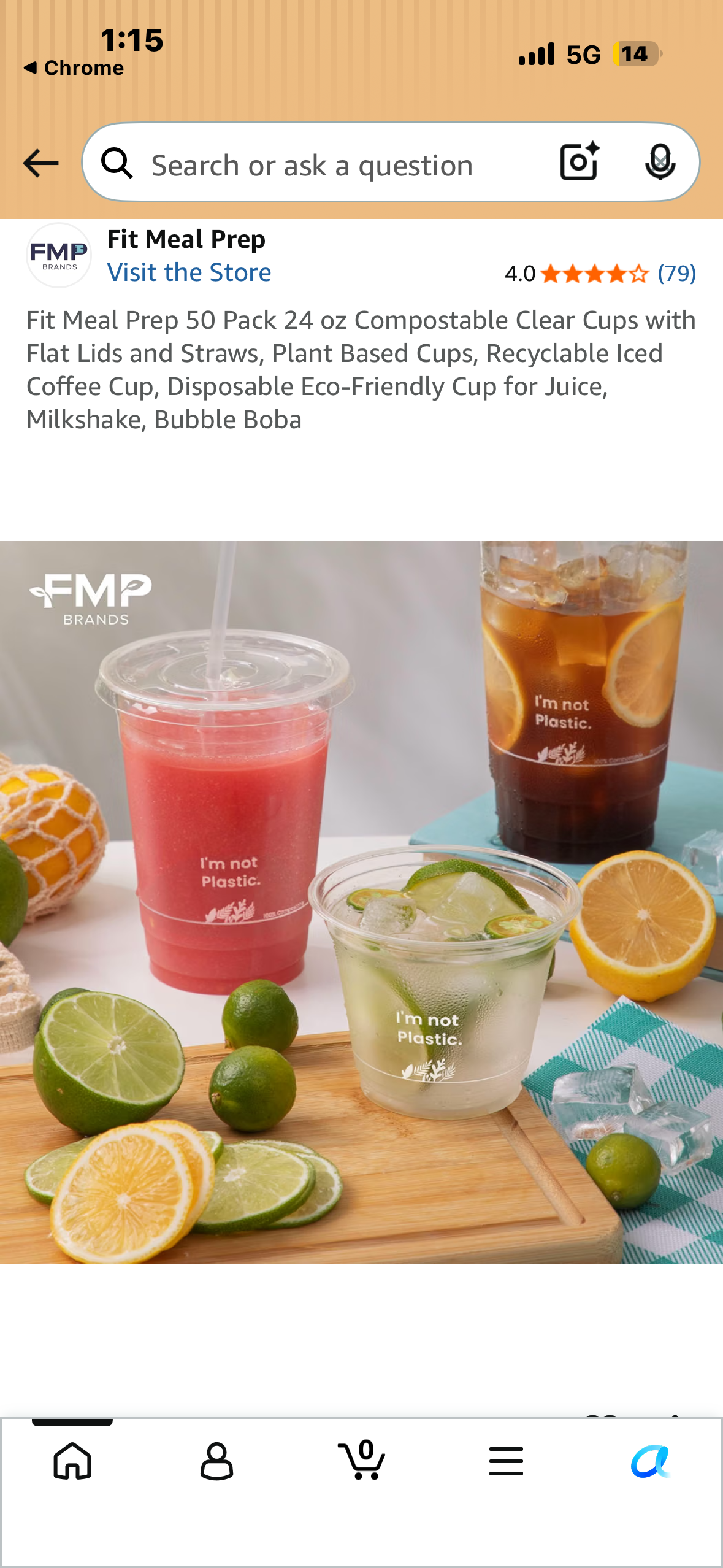 Fit Meal Prep 50 Pack 24 oz Compostable Clear Cups with Flat Lids, Plant Based, Recyclable, Disposable Eco-Friendly for Party, Juice, Milkshake, Bubble Boba, Beer, Iced Tea