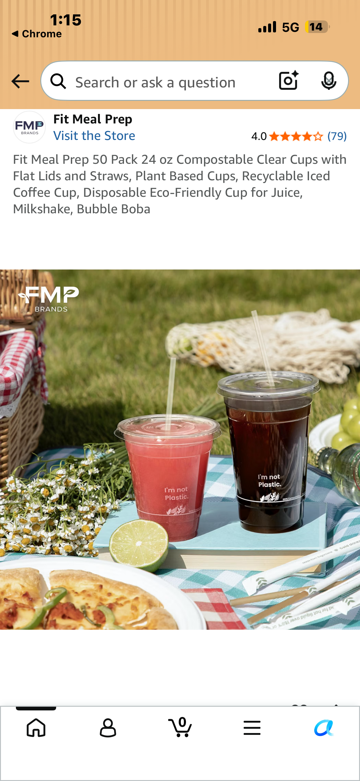 Fit Meal Prep 50 Pack 24 oz Compostable Clear Cups with Flat Lids, Plant Based, Recyclable, Disposable Eco-Friendly for Party, Juice, Milkshake, Bubble Boba, Beer, Iced Tea